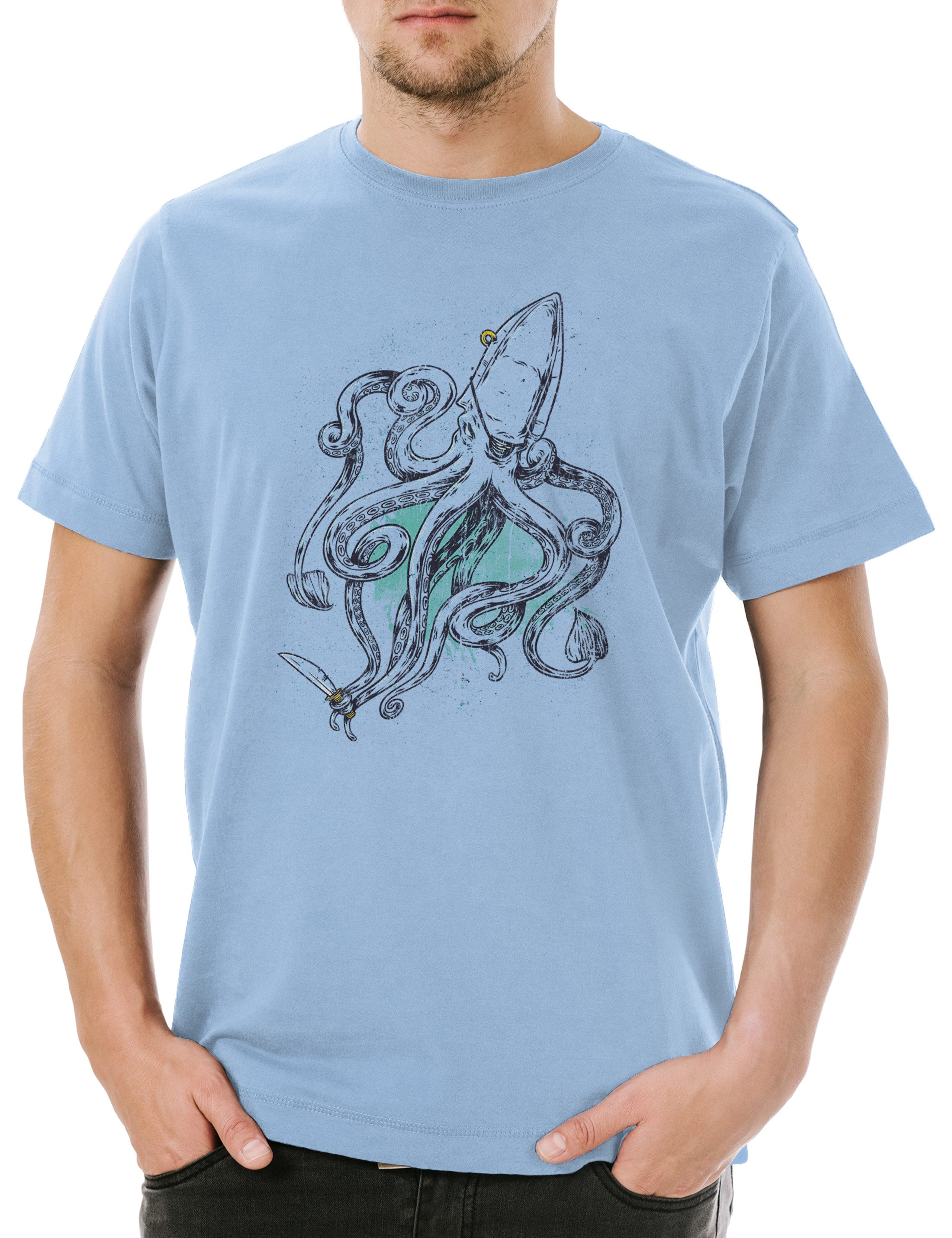 Print-Shirt Octopus Pirate Herren T-Shirt Pirat Oktopus Krake Kraken Taucher Red