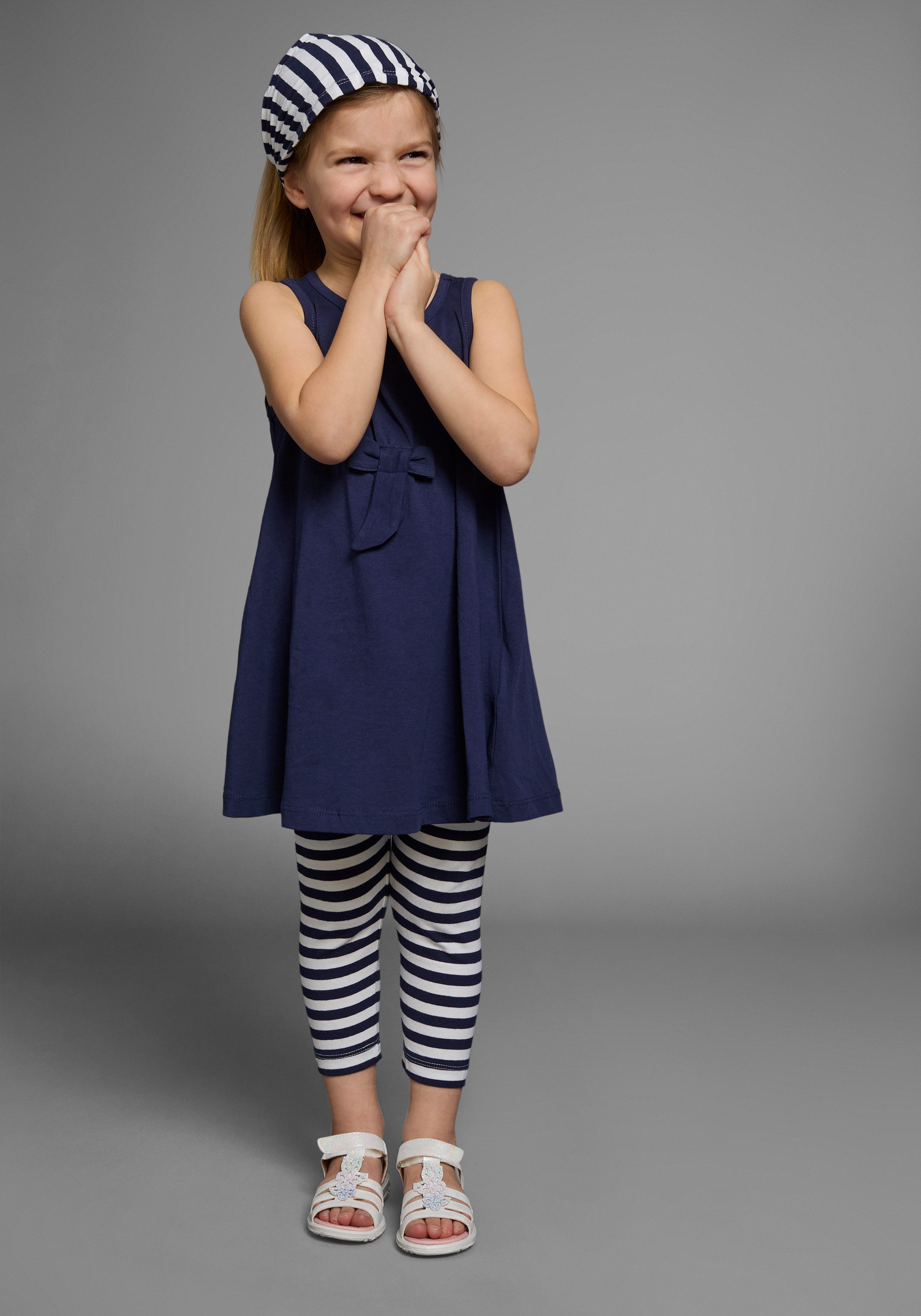 Kleid, Leggings & Haarband 3tlg. Set: Kleid, Capri und Haarband geringelt