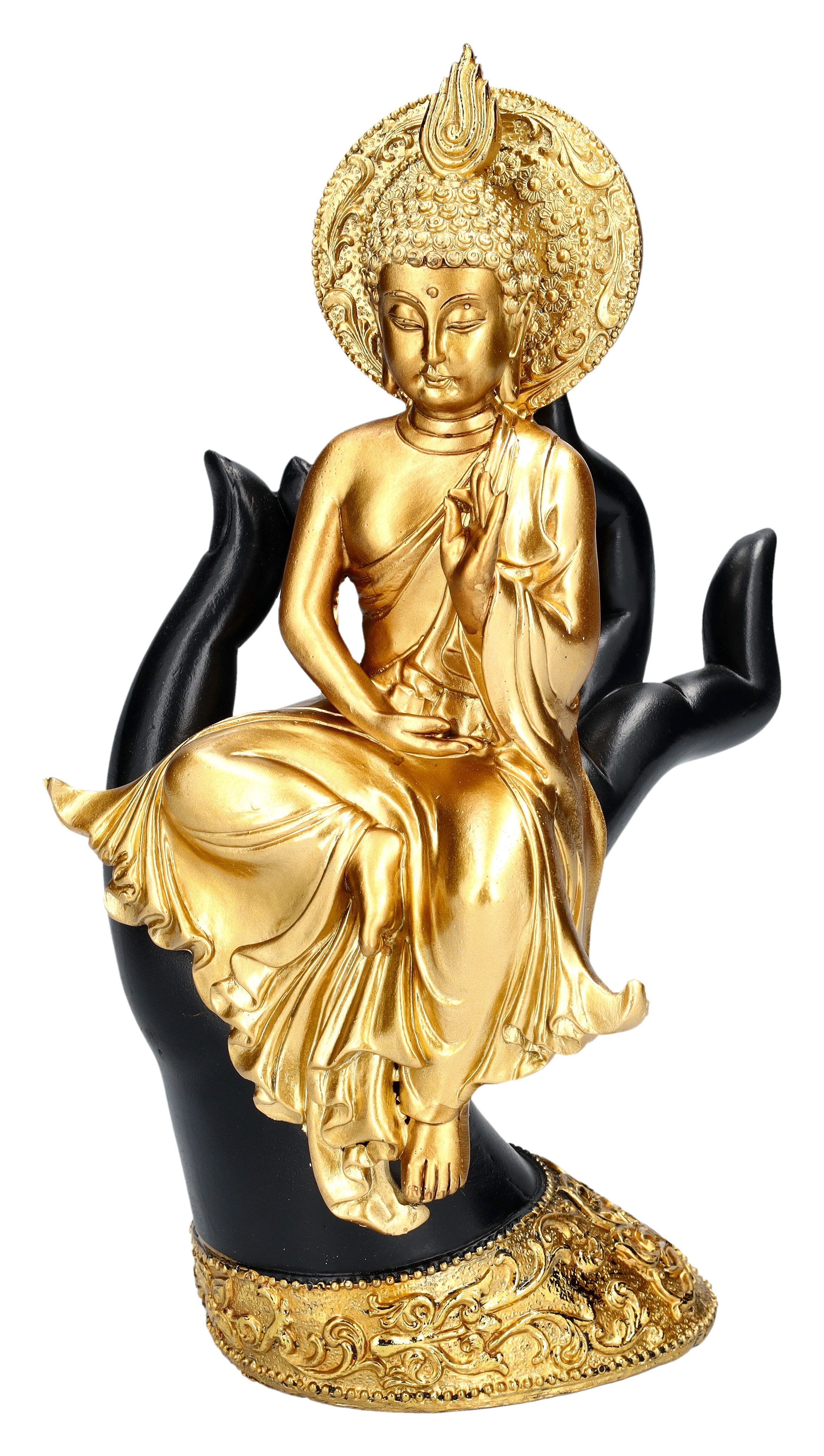 Dekofigur Buddha Figur sitzt auf Hand - Hindu-Gott Mythologie Dekofigur Deko