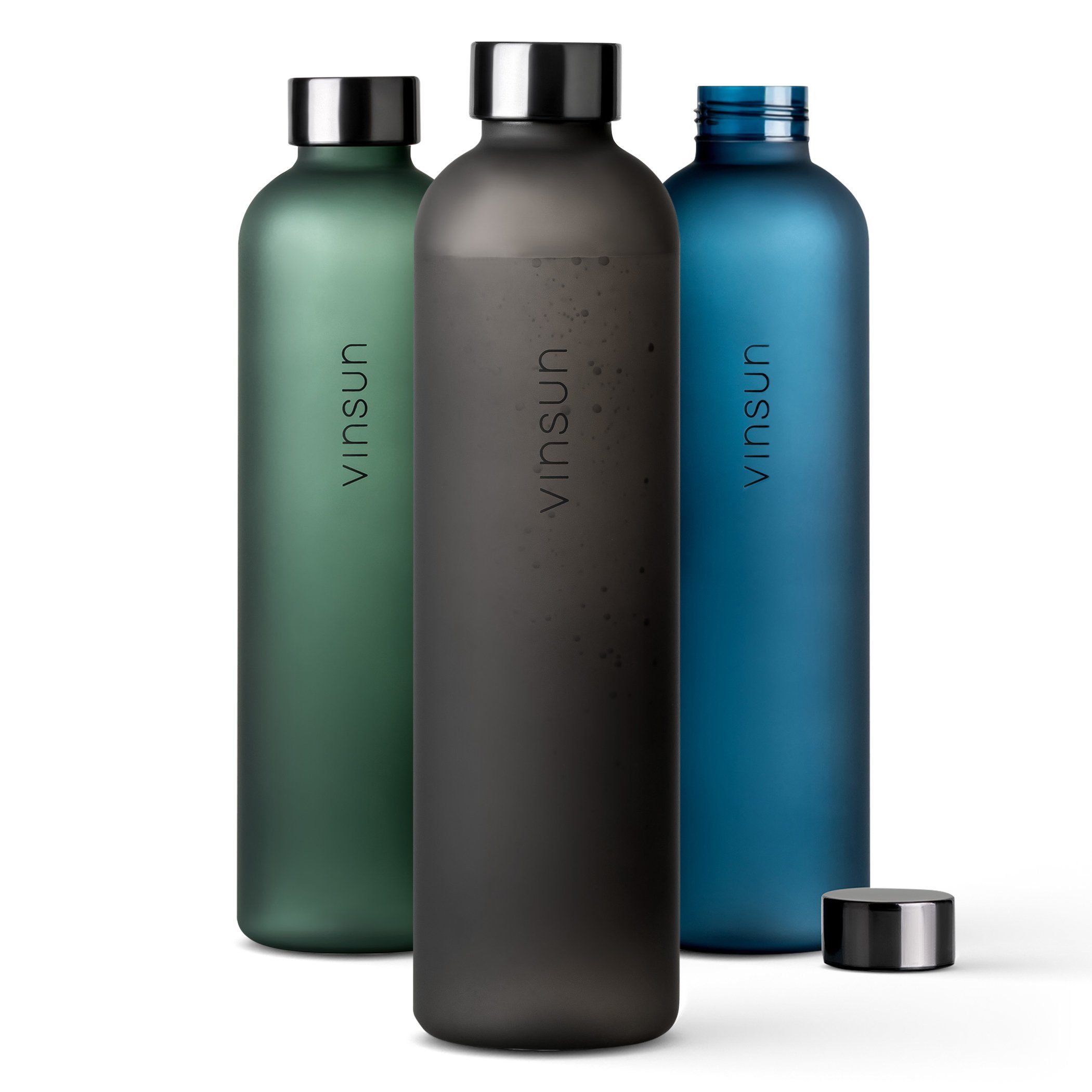 Geruchs- geeignet, Trinkflasche - Geschmacksneutral, Schwarz auslaufsicher und Wasserflasche, Vinsun frei, Trinkflasche BPA auslaufsicher bruchsicher, 1L Kohlensäure -