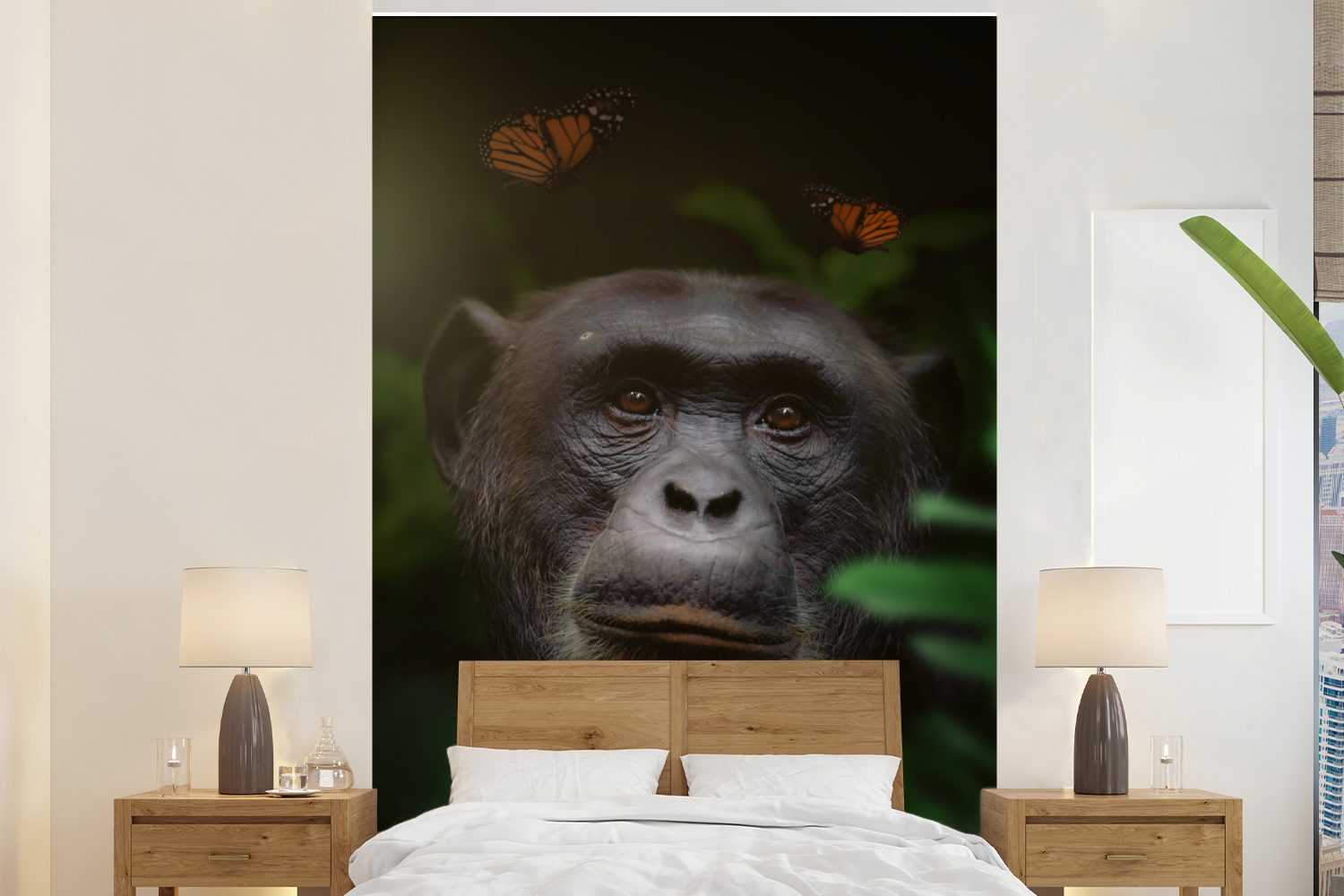 MuchoWow Fototapete Affe - Dschungel - Schmetterling, Matt, bedruckt, (3 St), Montagefertig Vinyl Tapete für Wohnzimmer, Wandtapete