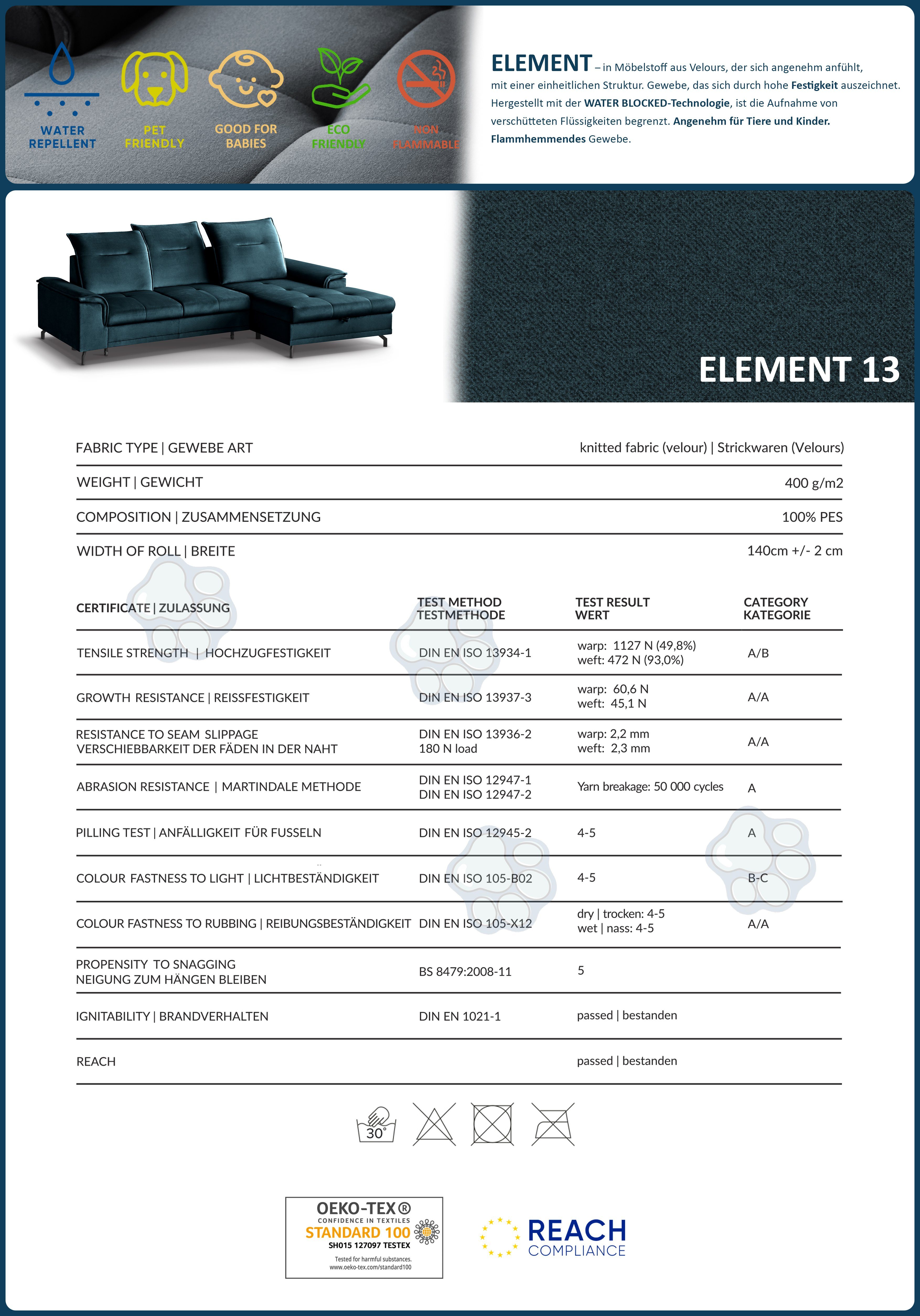 Polsterecke Polsterecke 13) Beautysofa mit Bettkasten Blau Sitztiefenverstellung, (element Bettfunktion, XXL, U, mit Bruno U-Form Kopfstützen, verstellbaren