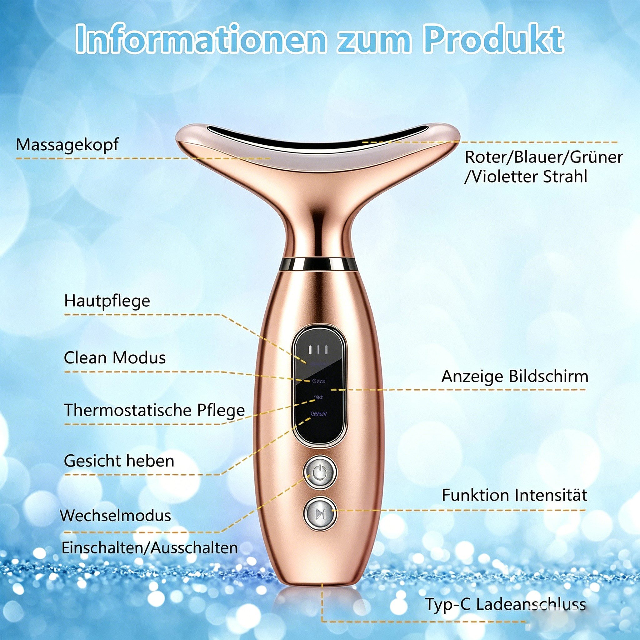 Luckice Gesichtsmassagegerät Gesicht Massagegerät 4-in-1 mit Wärmefunktion 45°C,Halsmassagegerät, Gua Sha Gesichtsmassageroller gegen Doppelkinn, Gesichts- und  – Bild 3 von 5