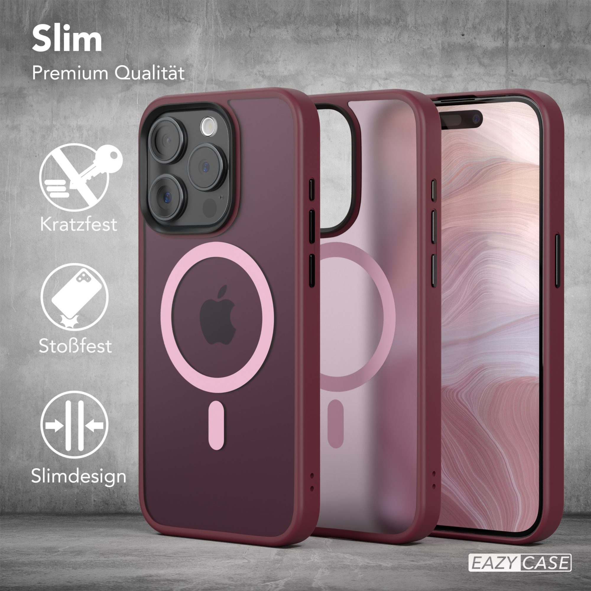 EAZY CASE Handyhülle Outdoor Case MagSafe Matt für Apple iPhone 15 Pro 6,1 Zoll, Handyhülle stoßfest Smart Case anti-kratz Outdoorcase Beere Bordeaux – Bild 5 von 5