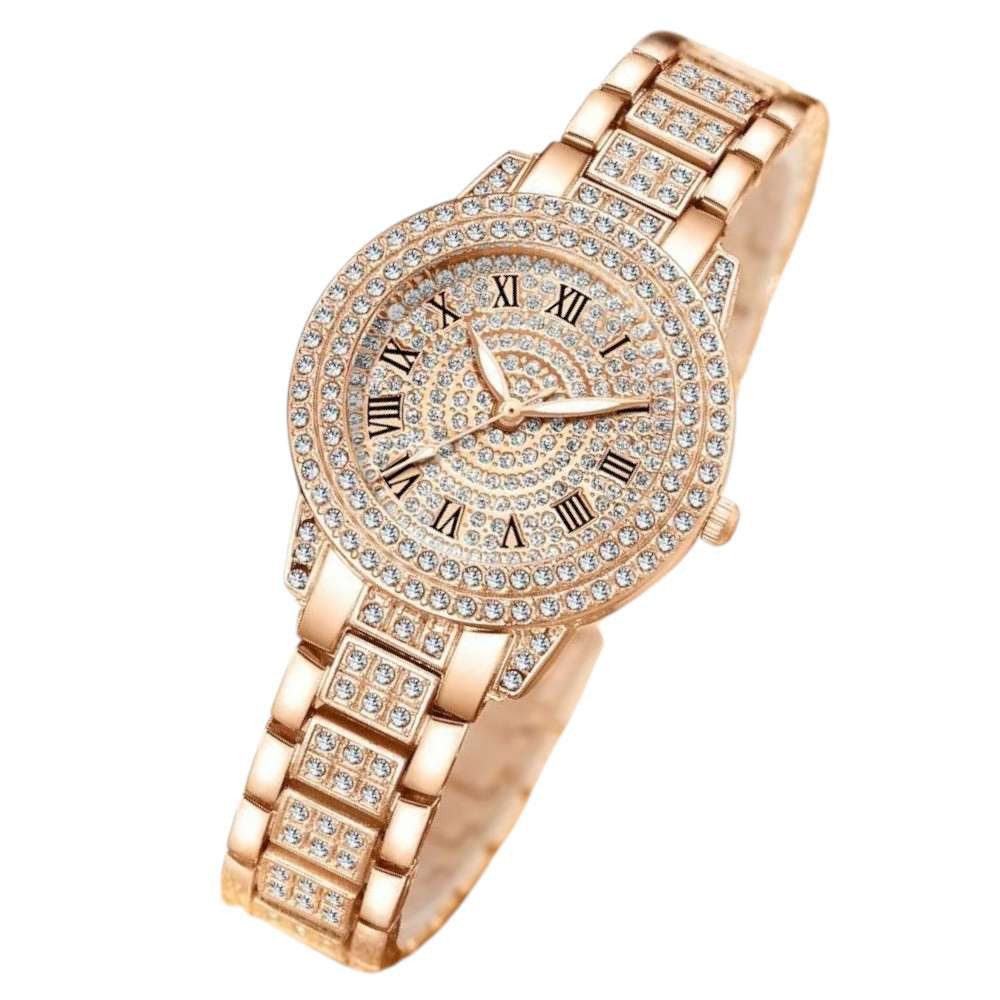 Taffstyle Quarzuhr Damen Kristall Armbanduhr Mädchen Uhr mit römischen Ziffern, (Edle Armbanduhr mit funkelnden Steinen in Gold, Silber oder Roségold erhältlich - Geschenkidee)