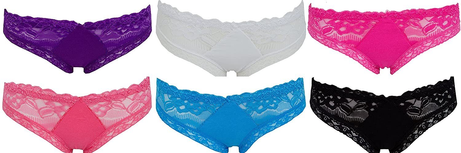 Panty 6er Pack Pantys Spitze Uni Hotpants Hipster French Knickers Damen