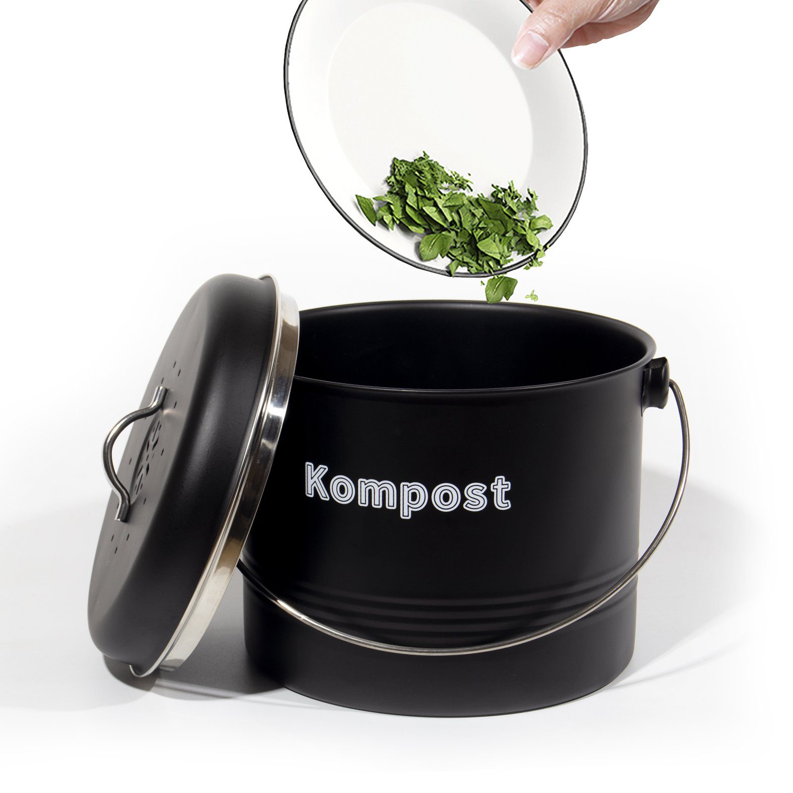 Zedelmaier Biomülleimer Biomülleimer Küche, Bio Mülleimer, Komposteimer Metall, Geruchsdicht mit Aktivkohlefiltern, Biomüll Retro 7L