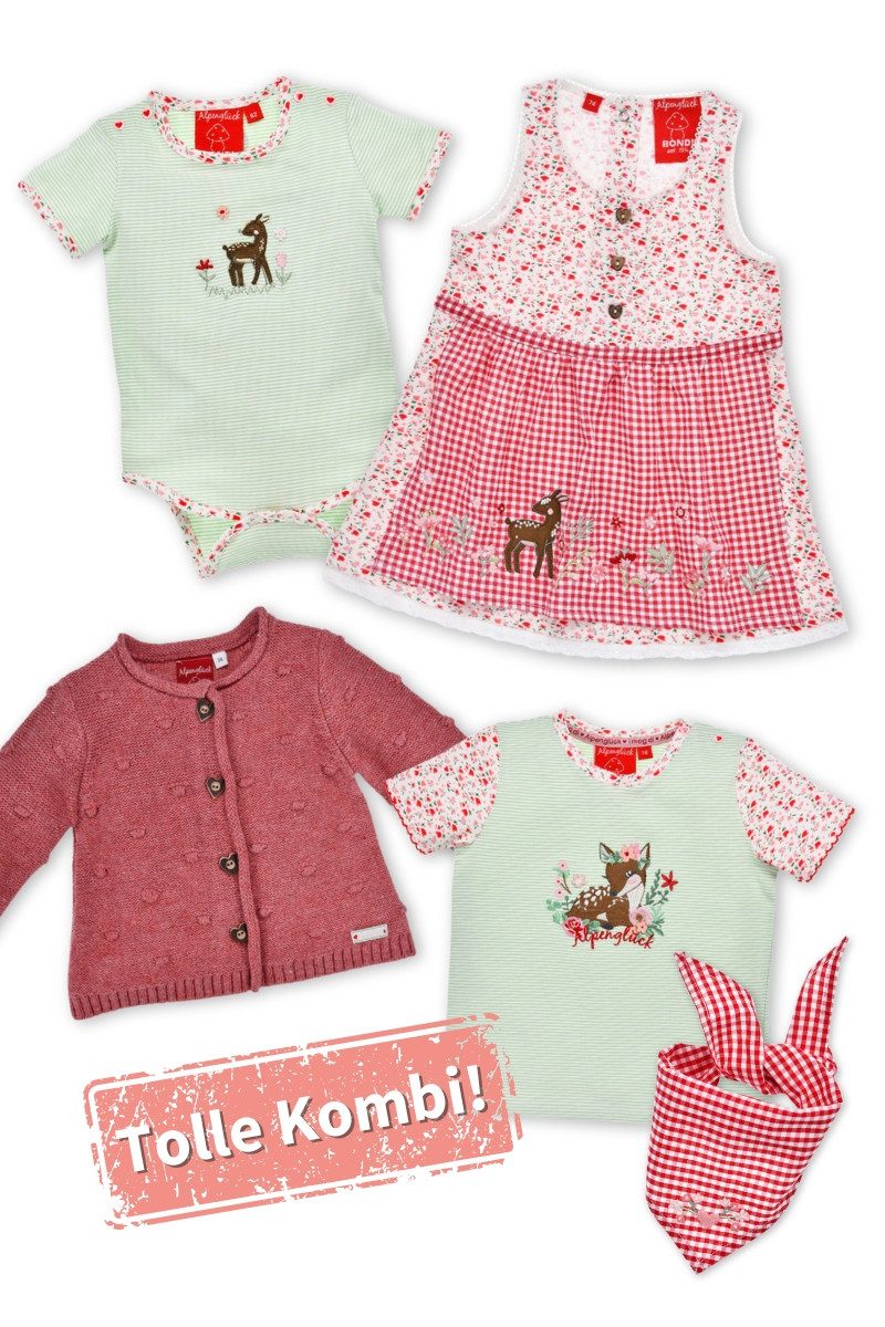BONDI Trachtenbluse Trachtenshirt Baby/Kind - BAMBI - grün/weiß