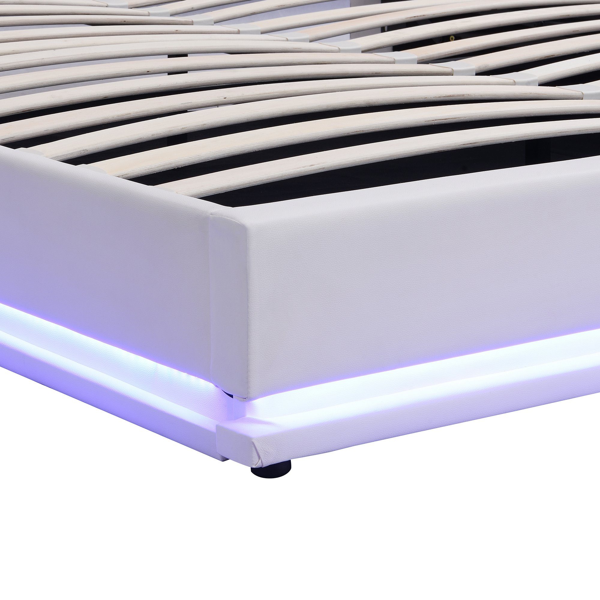 Boxspringbett (Doppelbett 180 x 200 cm mit Lattenrost und LED Beleuchtung), Polsterbett inkl. Hydraulisch anhebbarer Bettstauraum, Kunstleder