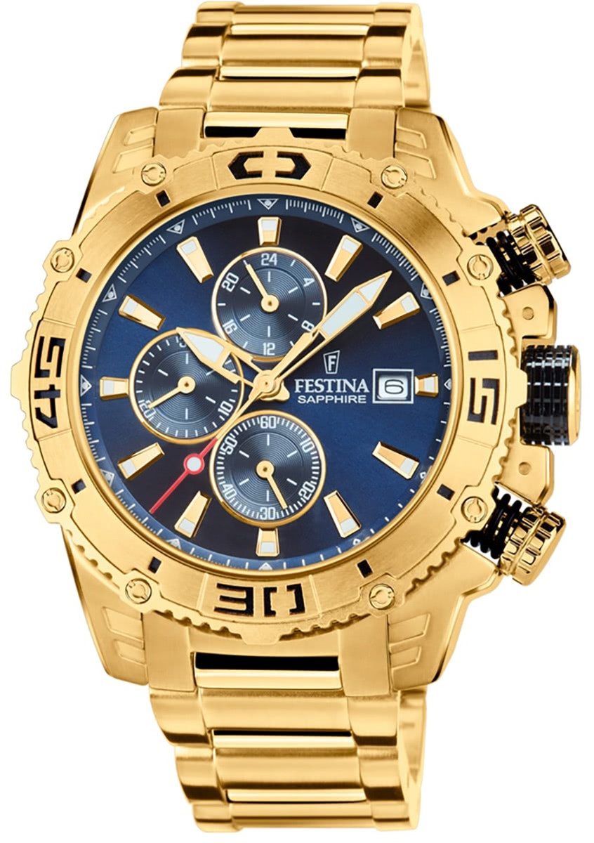 Festina Quarzuhr Festina Herren Uhr F20492/2 Edelstahl, (Analoguhr), Herren Armbanduhr tonneau, rund, Edelstahlarmband gold