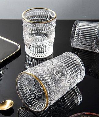 Cheffinger Gläser-Set 300ml Retro Vintage Trinkgläser Gold Kante 2 Gläser Whiskey Cocktail