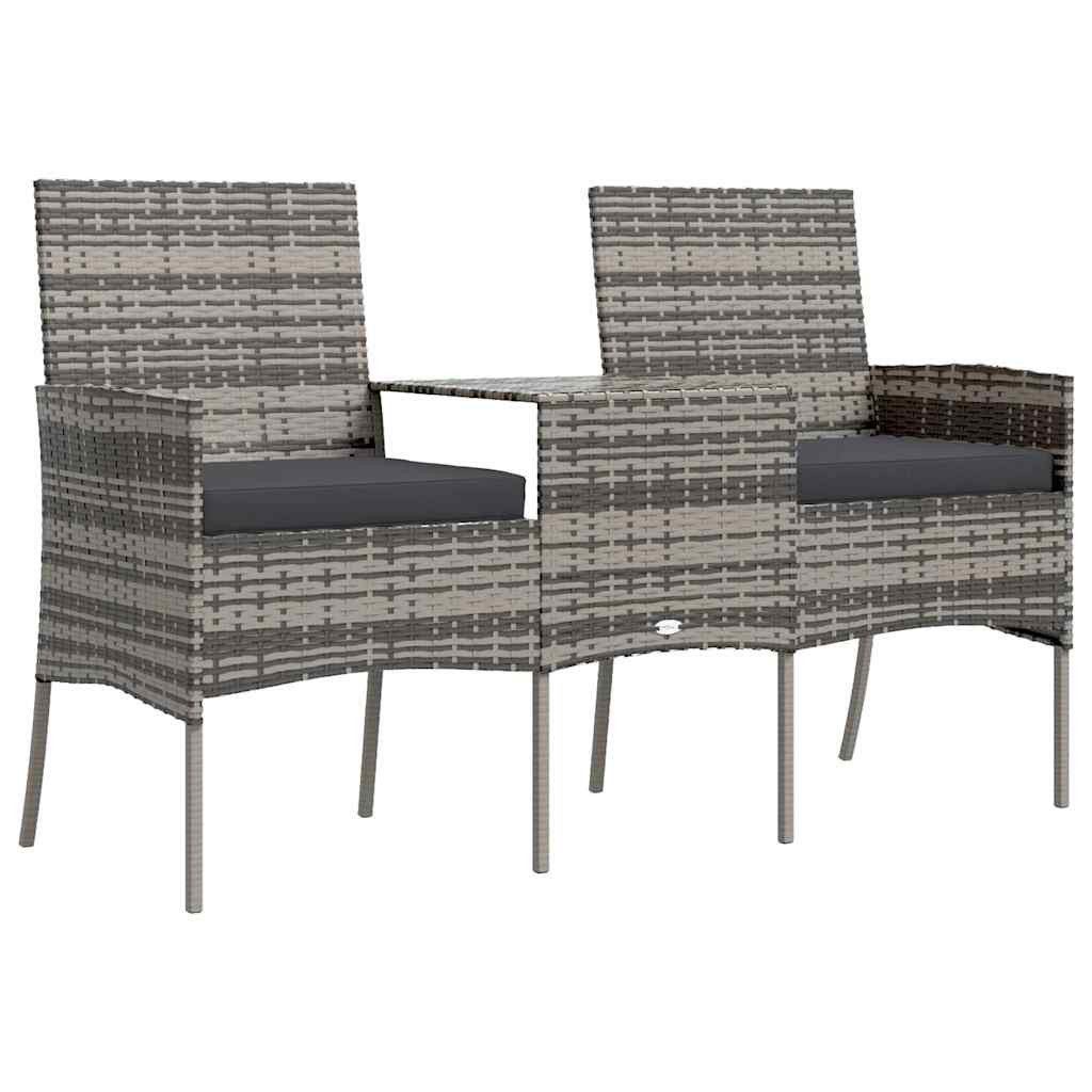 vidaXL Loungesofa 2-Sitzer-Gartensofa mit Teetisch Poly Rattan Anthrazit, 1 Teile