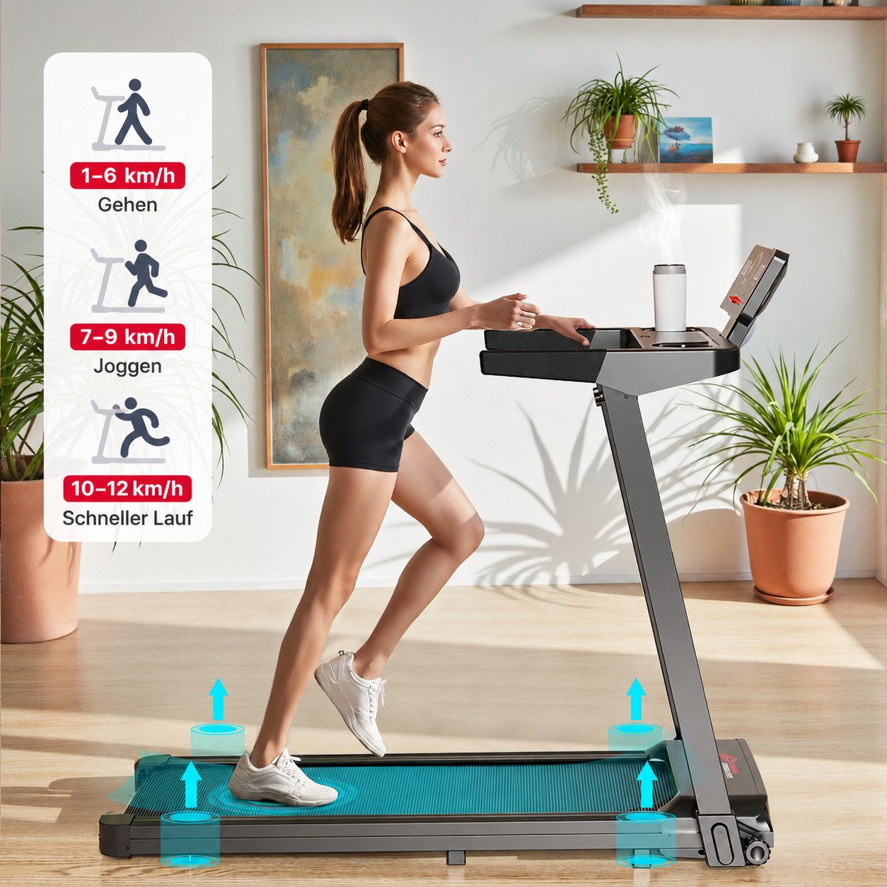 Hamlody Laufband Laufband für Zuhause mit manuelle Steigung (Laufbänder 12 km/h, 4-in-1 Walking Pad, Treadmill mit 3,0 PS Motor), leise für Zuhause Büro, Max. 150kg