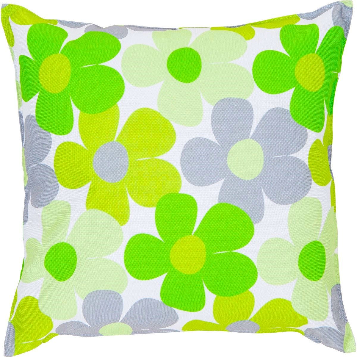 Mars & More Dekokissen Outdoor Kissen Sommer 4er Set Retro Blumen Grün Gelb 47 x 47 cm, Outdoor