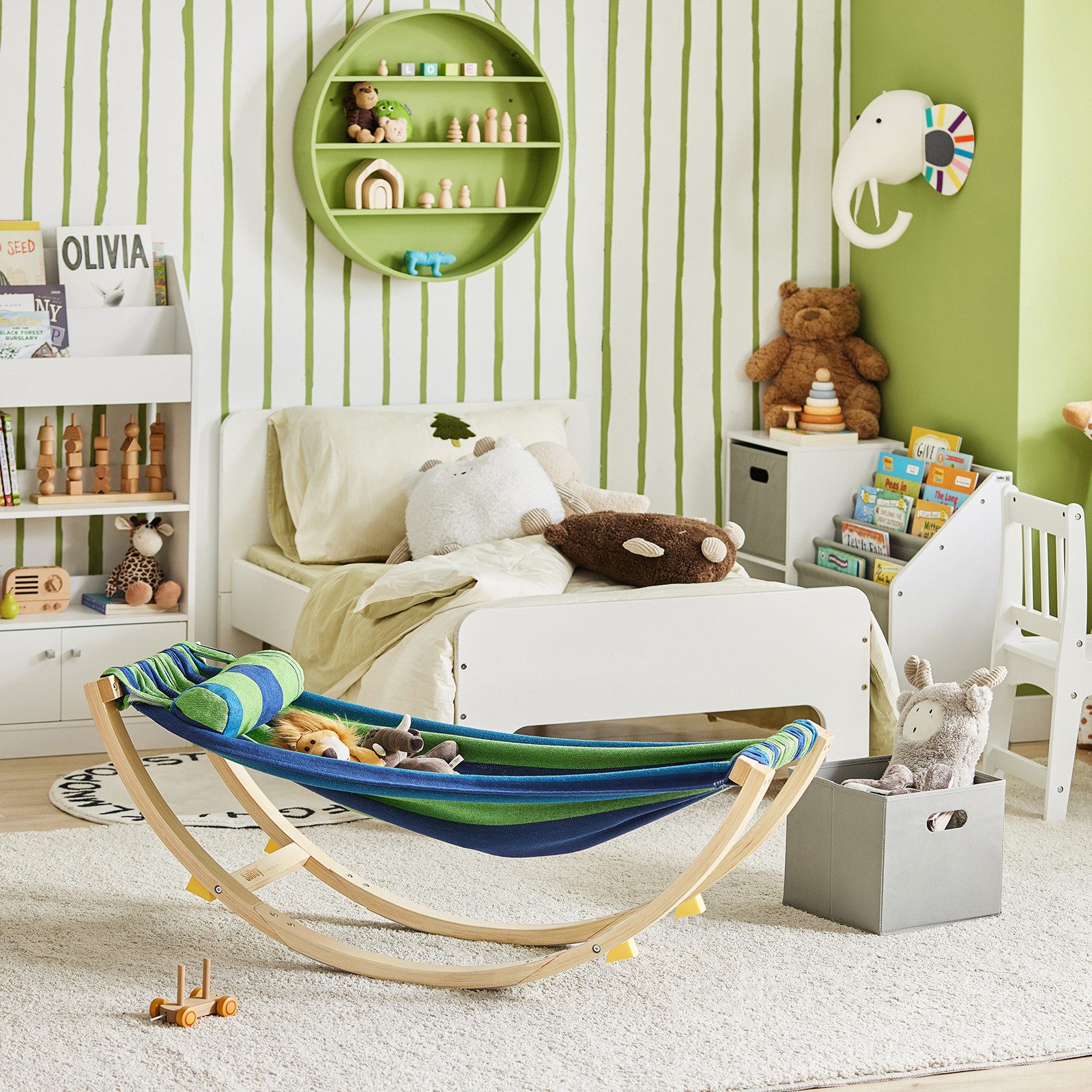 SoBuy Hängematte KMB16, Kinderliege Schaukelliege Kinderhängeschaukel, Hängematte mit Sicherheitsstopper, Kinderliegestuhl, Kinderzimmer