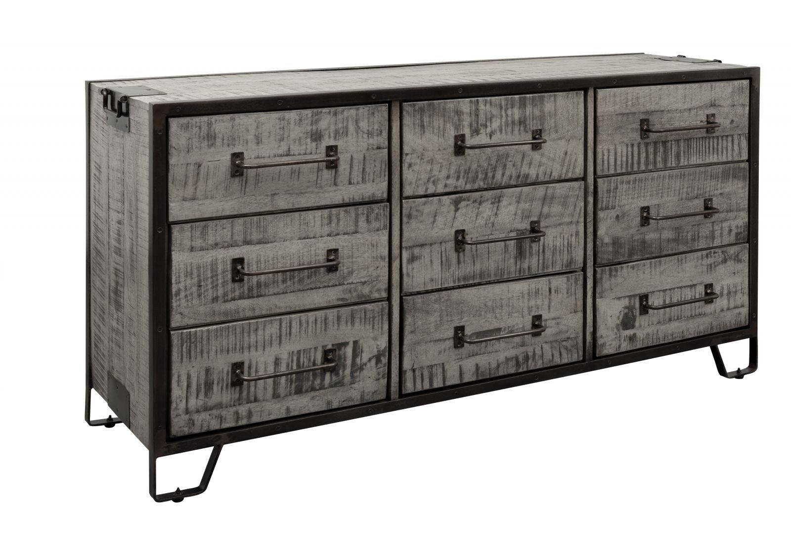 Massivmoebel24 Sideboard HEAVY INDUSTRY Mango Massivholz grau (Eisen montiert 93 kg HEAVY INDUSTRY #118), Mango 150x45x80 cm (BxTxH) grau lackiert