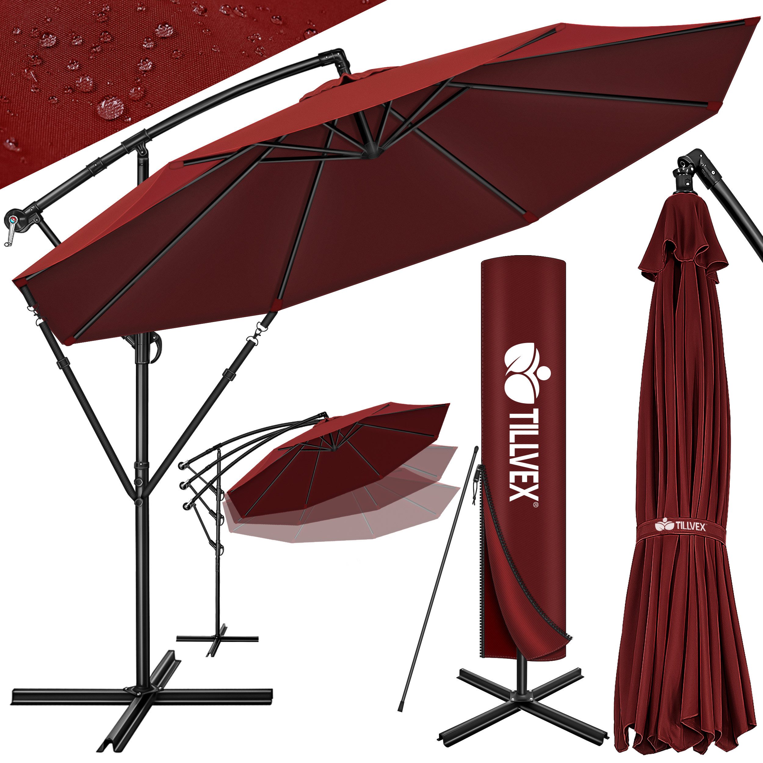 tillvex Sonnenschirm 300 cm Kurbel Ampelschirm günstig online kaufen
