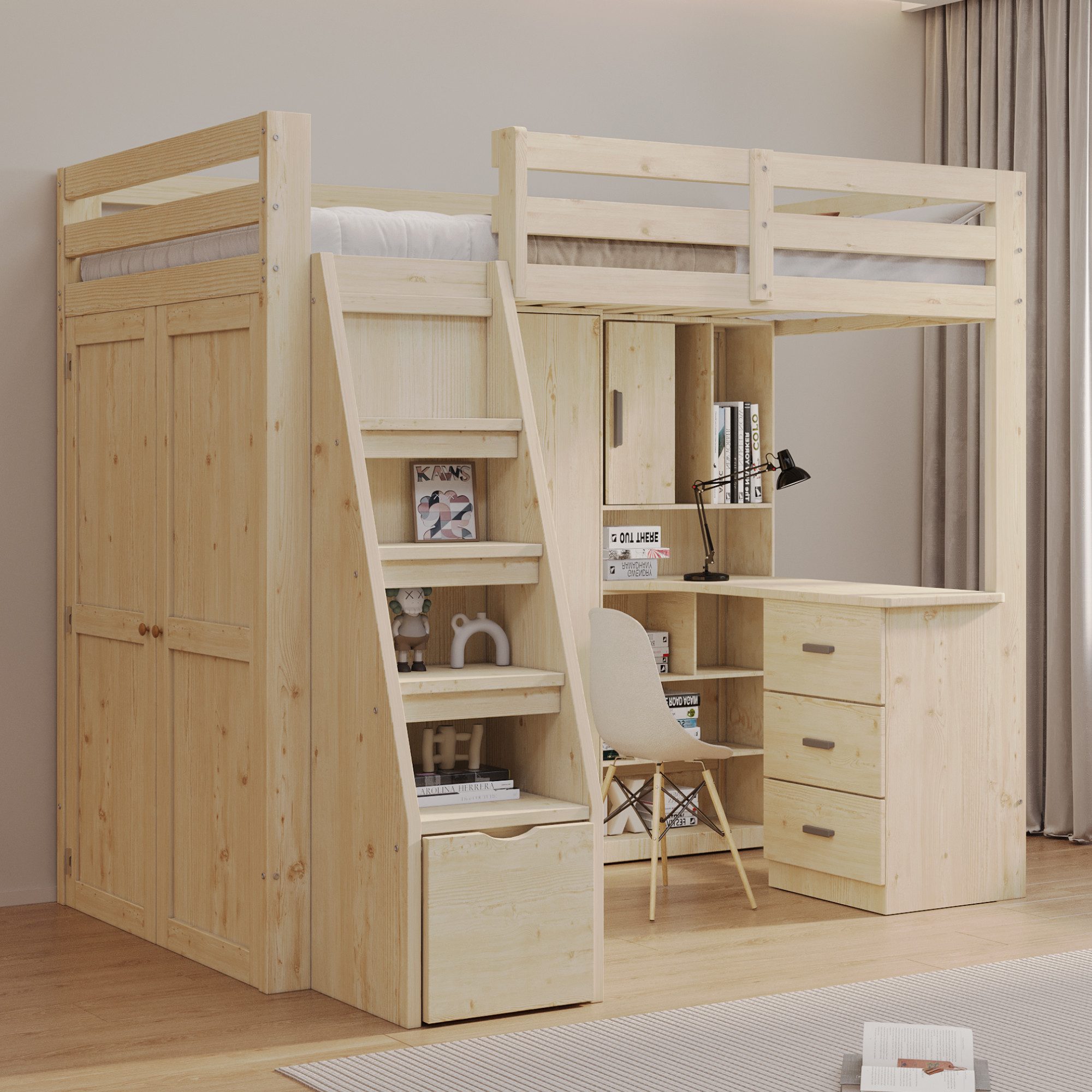 HAUSS SPOLE Hochbett 90x200cm mit Stauraumleiter, günstig online kaufen