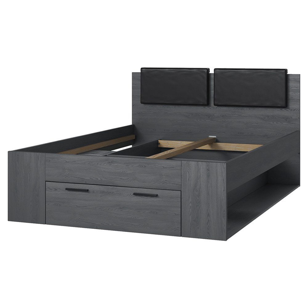 Lomadox Bettgestell GRAZ-83, Liegefläche 140x200cm, Eiche Carbon