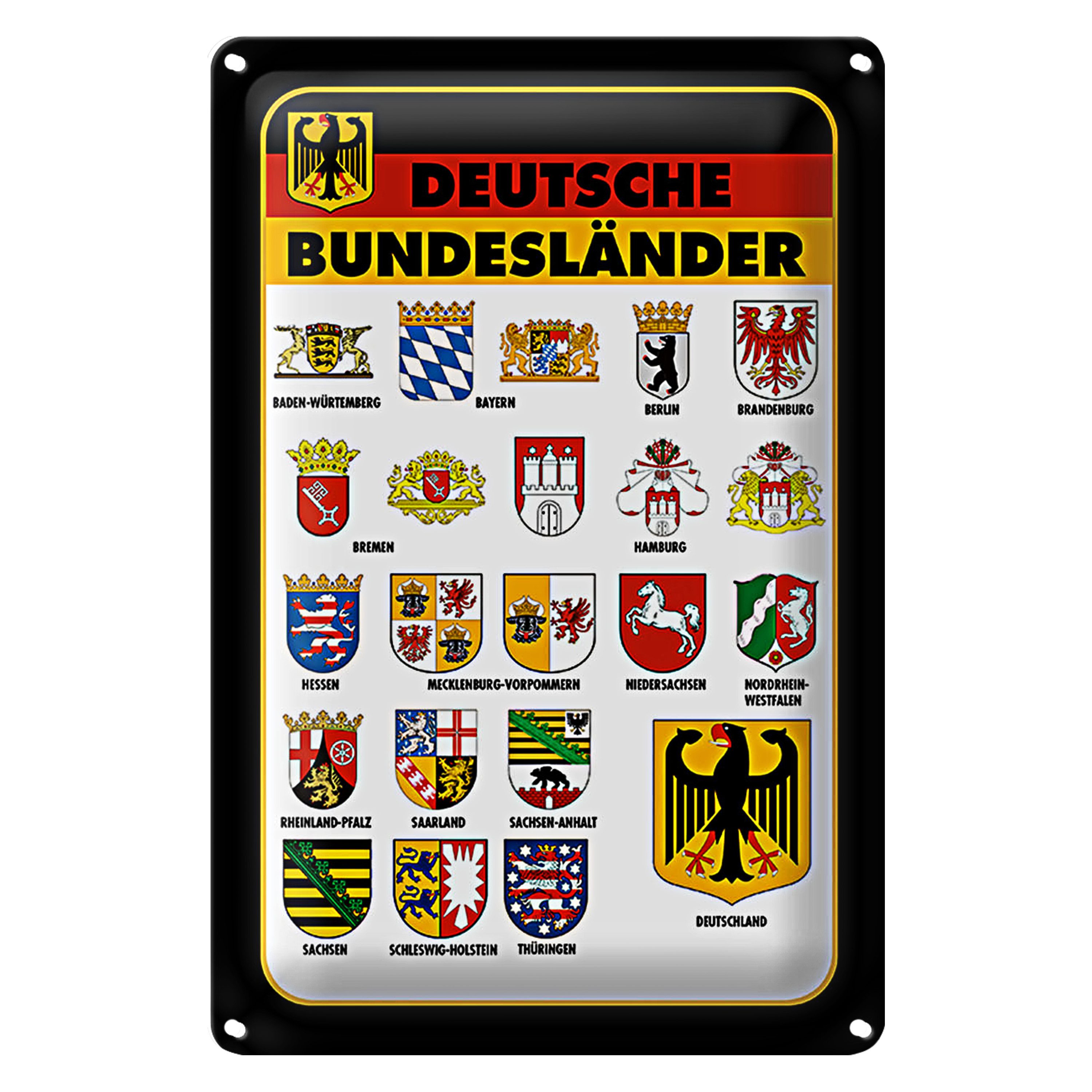 Roomando Metallschild Blechschild Bundesländer 20x30cm Deutschland Wappen