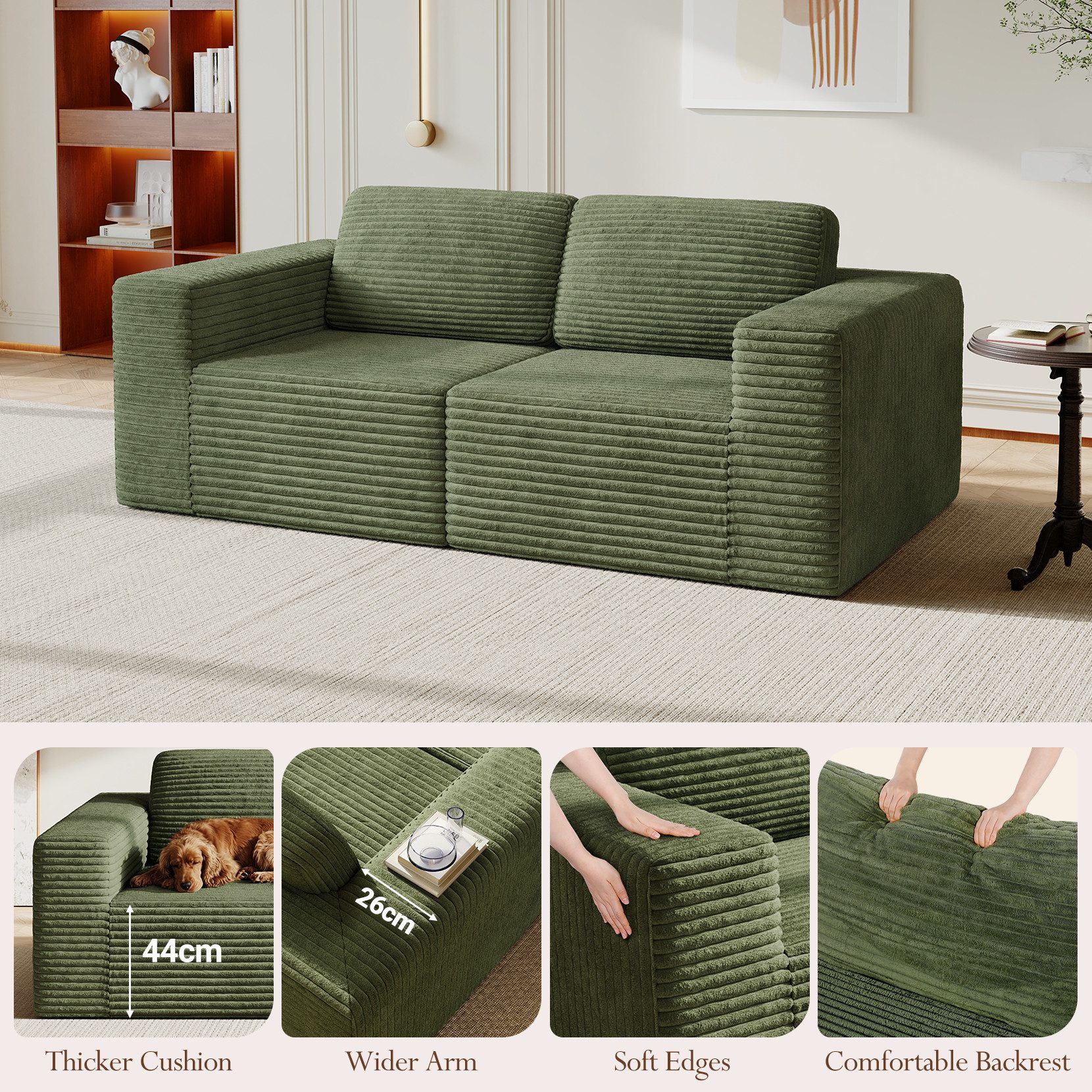 OUNUO Ecksofa Ecksofa Modularer KordKordstuhl mit Hochelastischem Schwamm – Bild 5 von 5