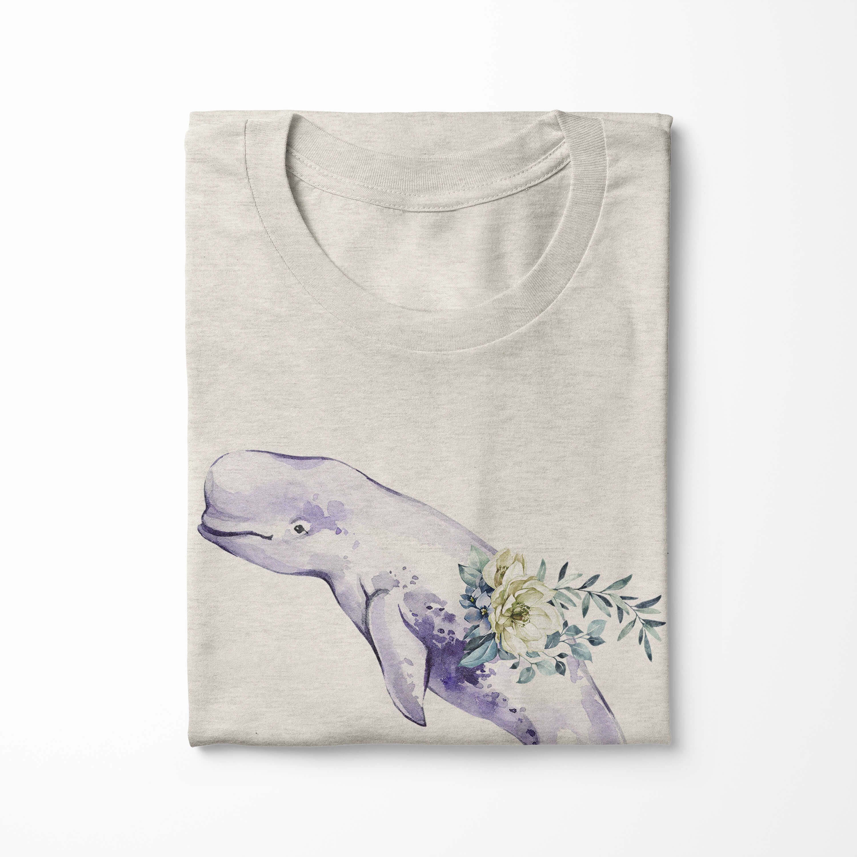 T-Shirt 100% Weißwal Motiv Sinus Shirt Nachhaltig Beluga Ökomo gekämmte (1-tlg) Herren T-Shirt Art Wasserfarben Bio-Baumwolle