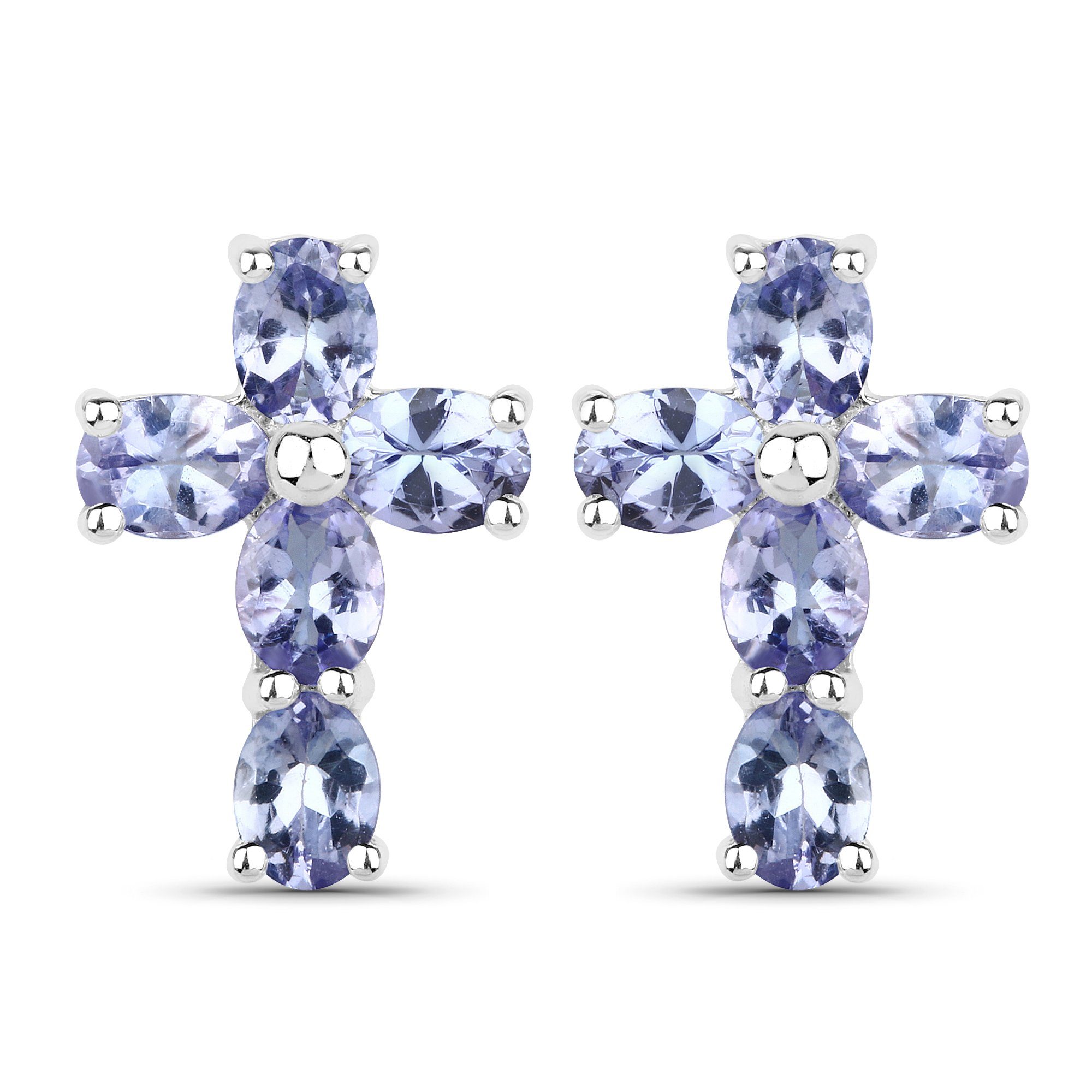 Paar violett Jewels rhodiniert 925-Sterling Ohrstecker Tansanit Silber Vira Glänzend