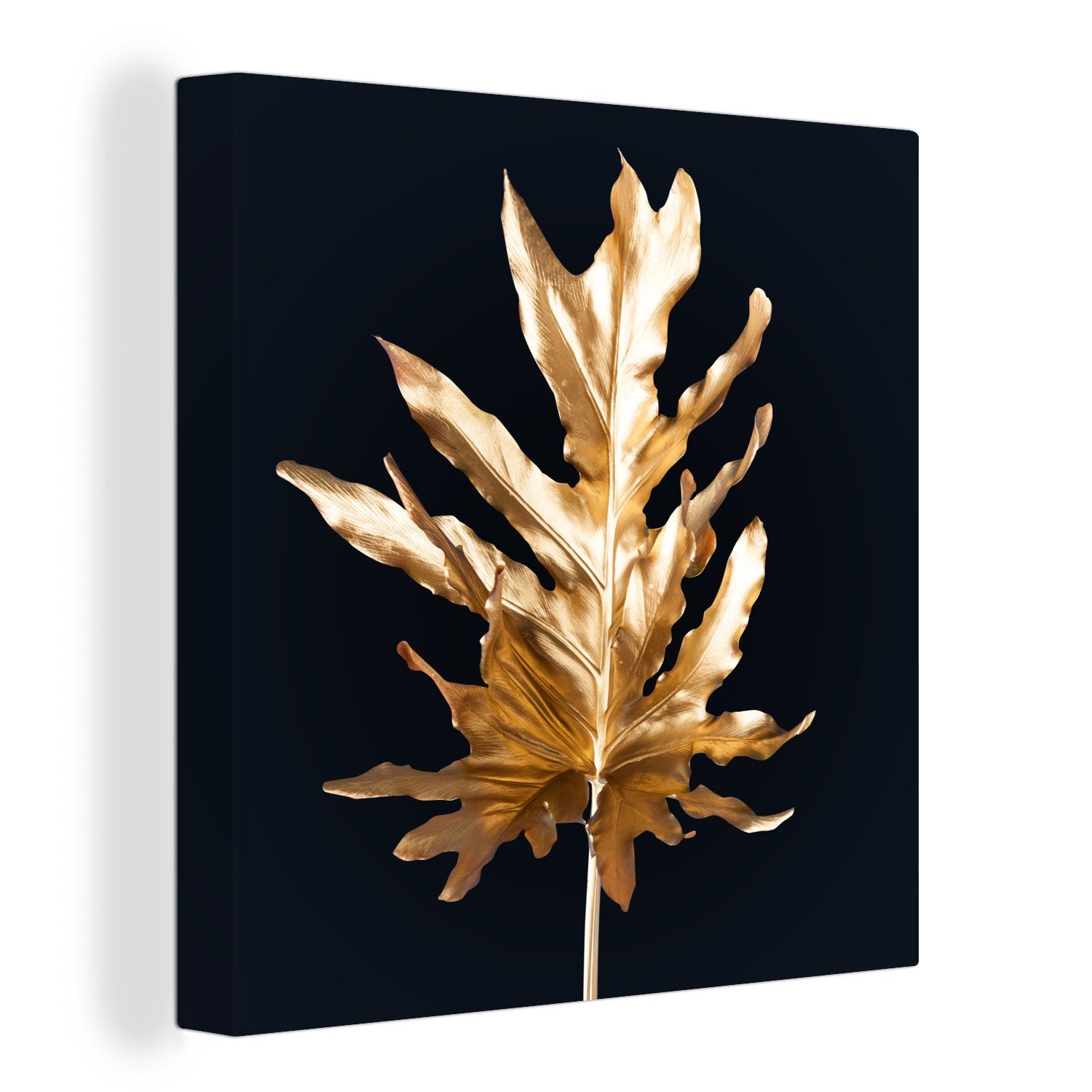 OneMillionCanvasses® Leinwandbild Blätter - Gold - Herbst - Natur - Luxus, (1 St), Leinwand Bilder für Wohnzimmer Schlafzimmer