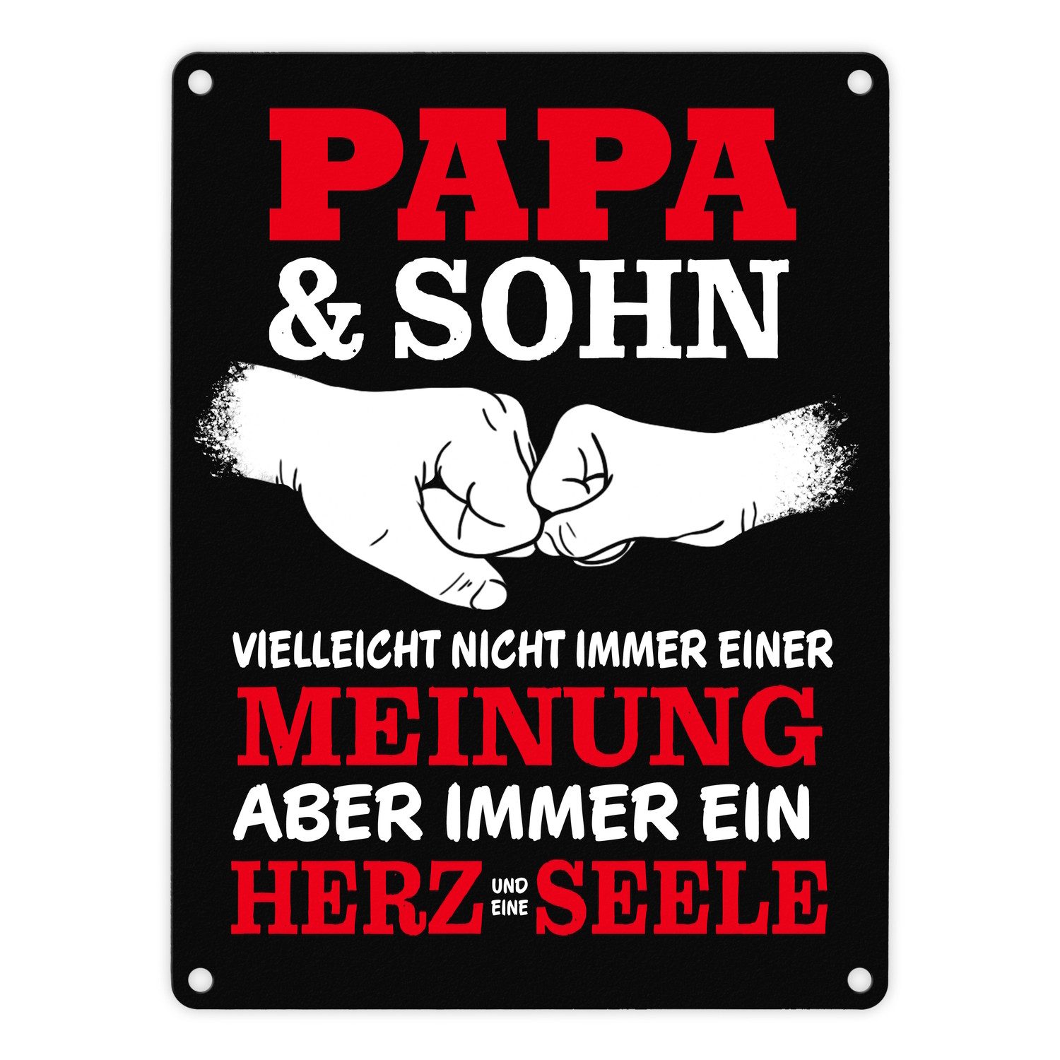 Metallschild Papa & Sohn ein Herz und eine Seele Metallschild in 15x20 cm mit rot