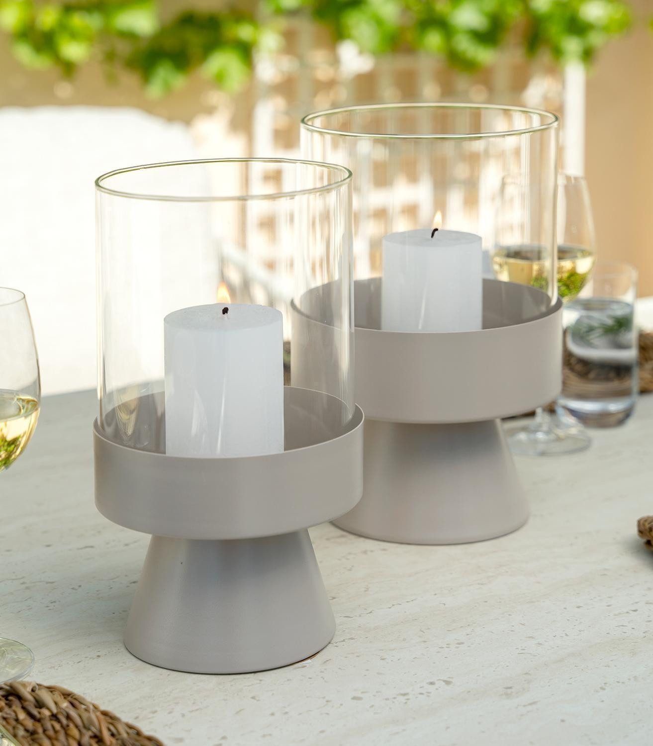 BOLTZE GRUPPE GmbH Windlicht PALLAS, Beige, Ø 19 cm, H 29 cm, mit Metallfuß (1 St), aus Glas