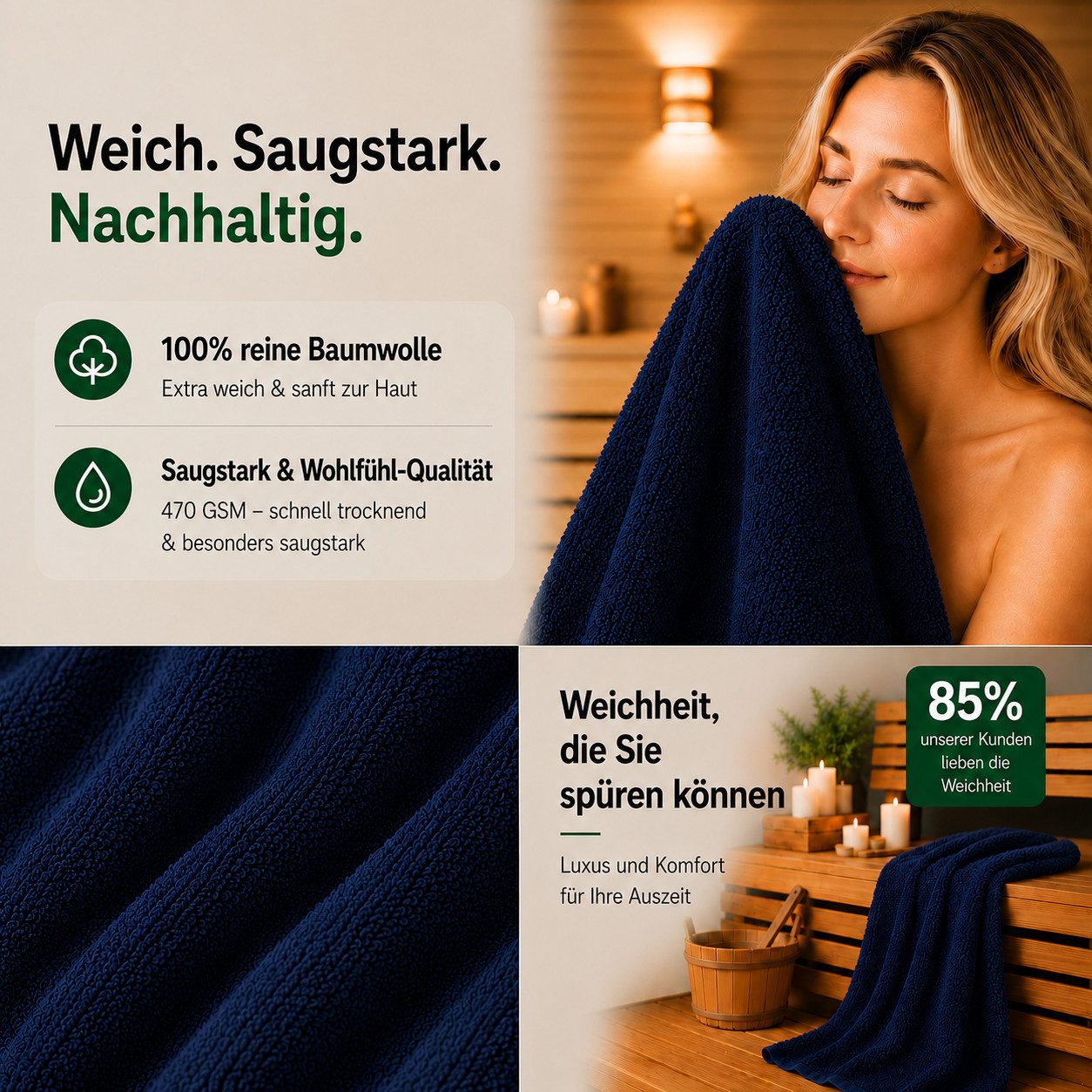 Komfortec Saunatuch 100x200 Extra Große XXL Premium Saunatuch, Unifarben (1-St), extra Große XXL, Schnelltrocknend, Frottee, Weich, Baumwolle – Bild 5 von 5