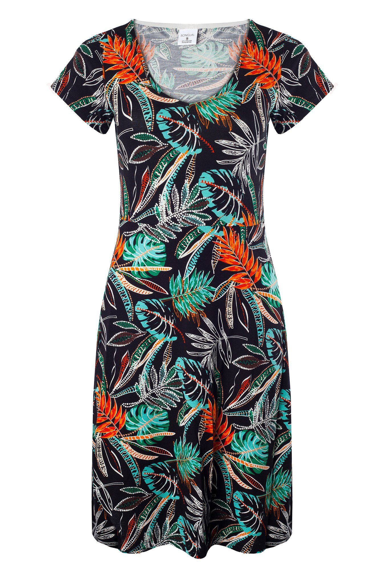 Sommerkleid Palmenblättermuster Strandkleid mit Bongual kurzes