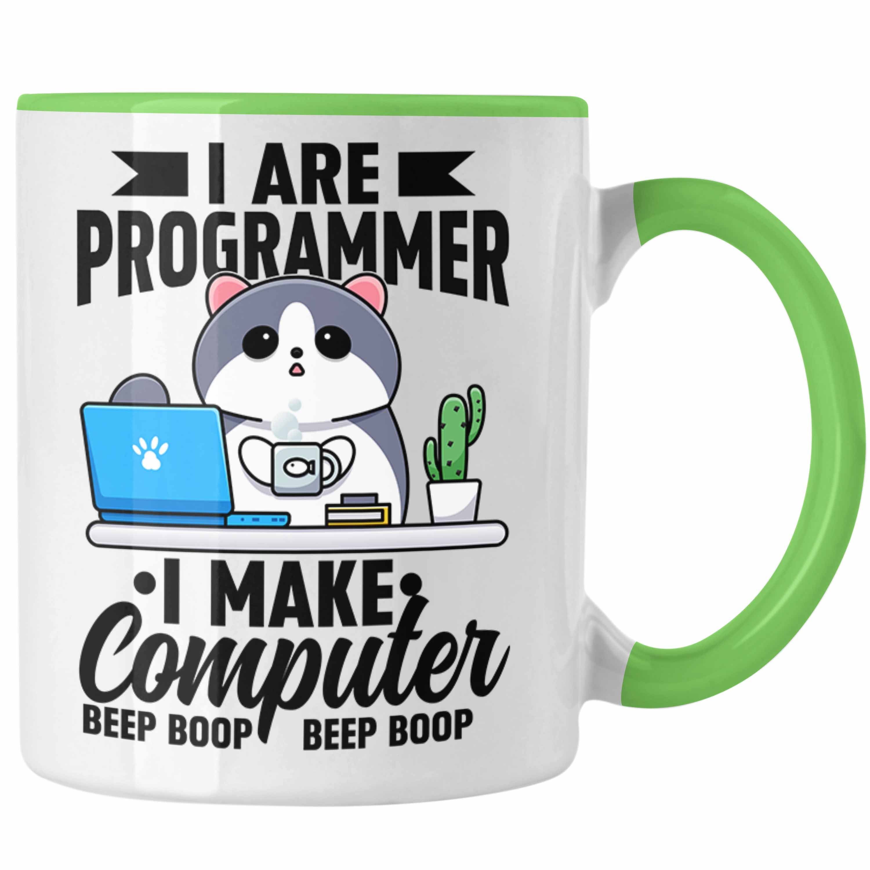 Trendation Tasse Trendation - Lustige Programmierer Tasse Geschenk Humor I Are Programmer I Make Computer Beep Boop Lustiger Spruch Grün