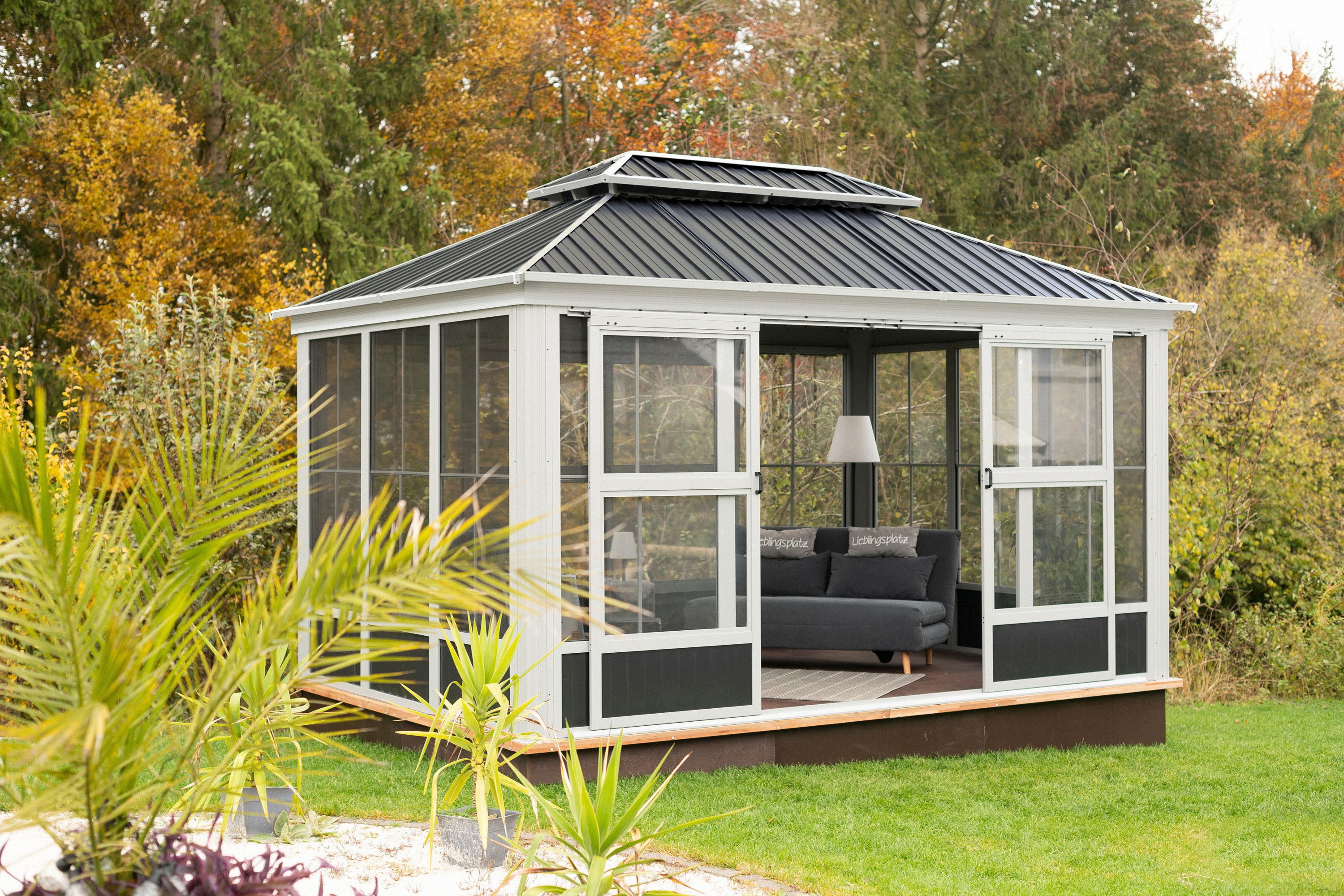 Sojag Pavillon »Olan 1014«, (Set), aus Aluminium, mit Wintergarten, inkl. Moskitonetzen