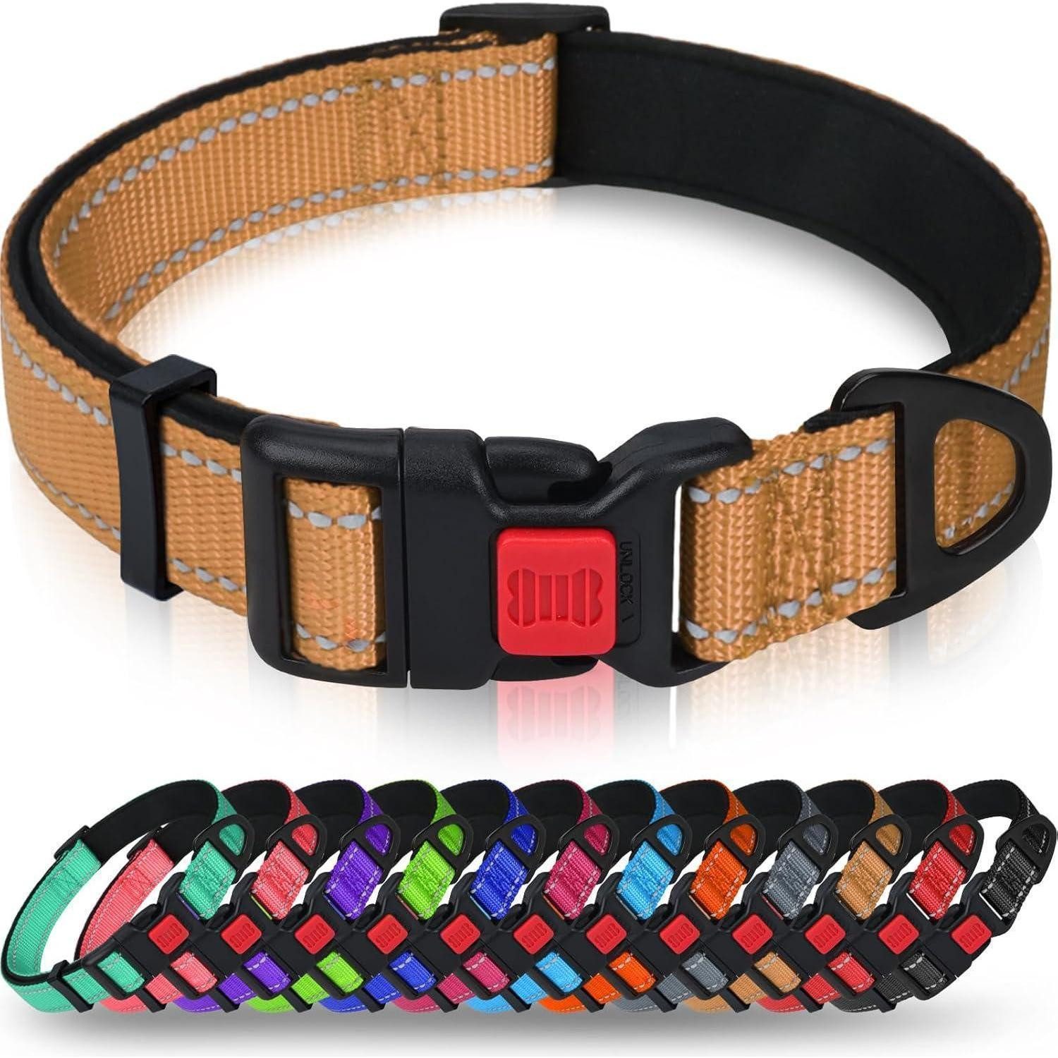 LuxusKollektion Hunde-Halsband Hundehalsband Neopren Verstellbar Reflektierend XL (45-70cm) Braun