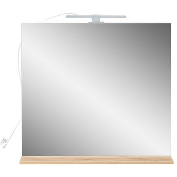 Lomadox Waschtisch-Set LUBLIN-01, (Spar-Set, 2-St), mit LED-Spiegel Waschbeckenschrank mit Glasfront weiß Navarra Eiche