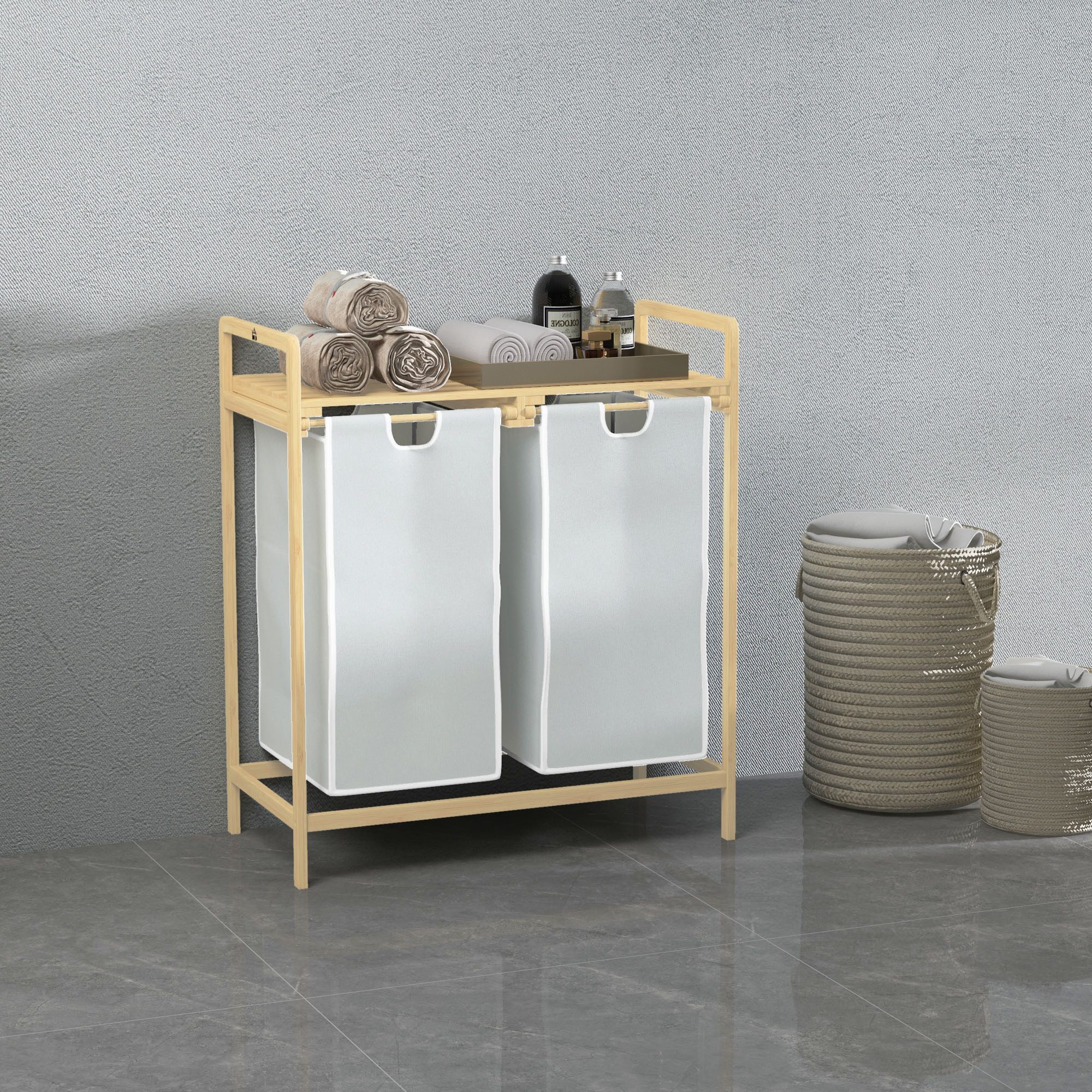 HOMCOM Wäschekorb Wäschebox mit 2 abnehmbaren günstig online kaufen