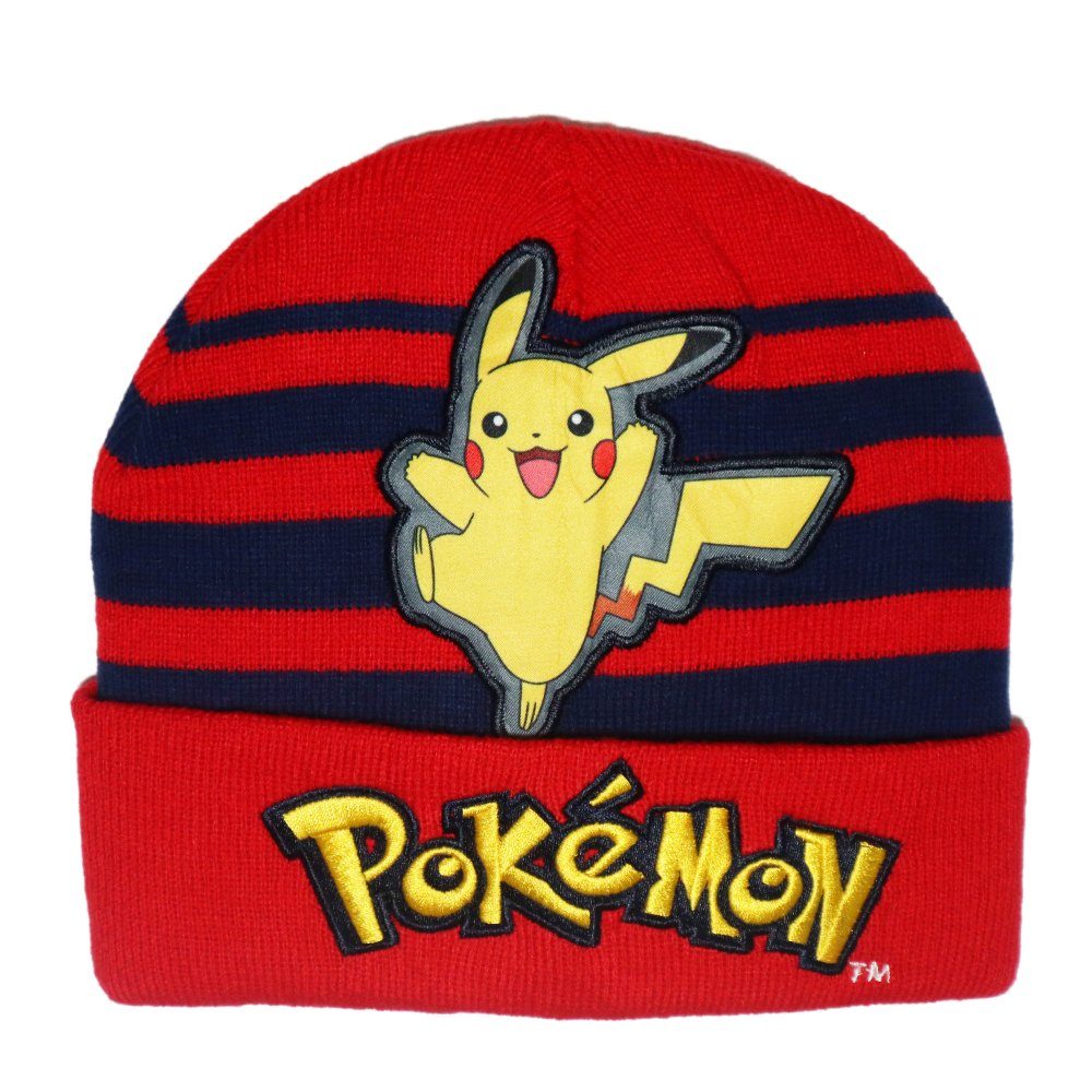 Pikachu Herbst Jungen bestickt Anime Rot Fleecemütze Pokemon 54/56 Wintermütze Gr. POKÉMON