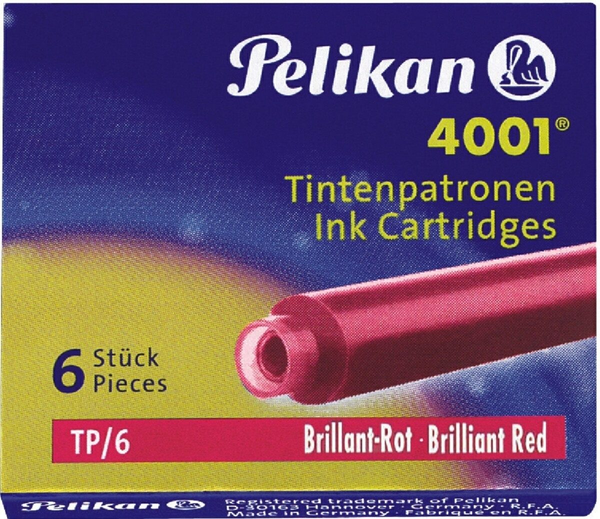 Pelikan Füllhalter Tintenpatrone 4001 brilliant-rot VE=6 Stück
