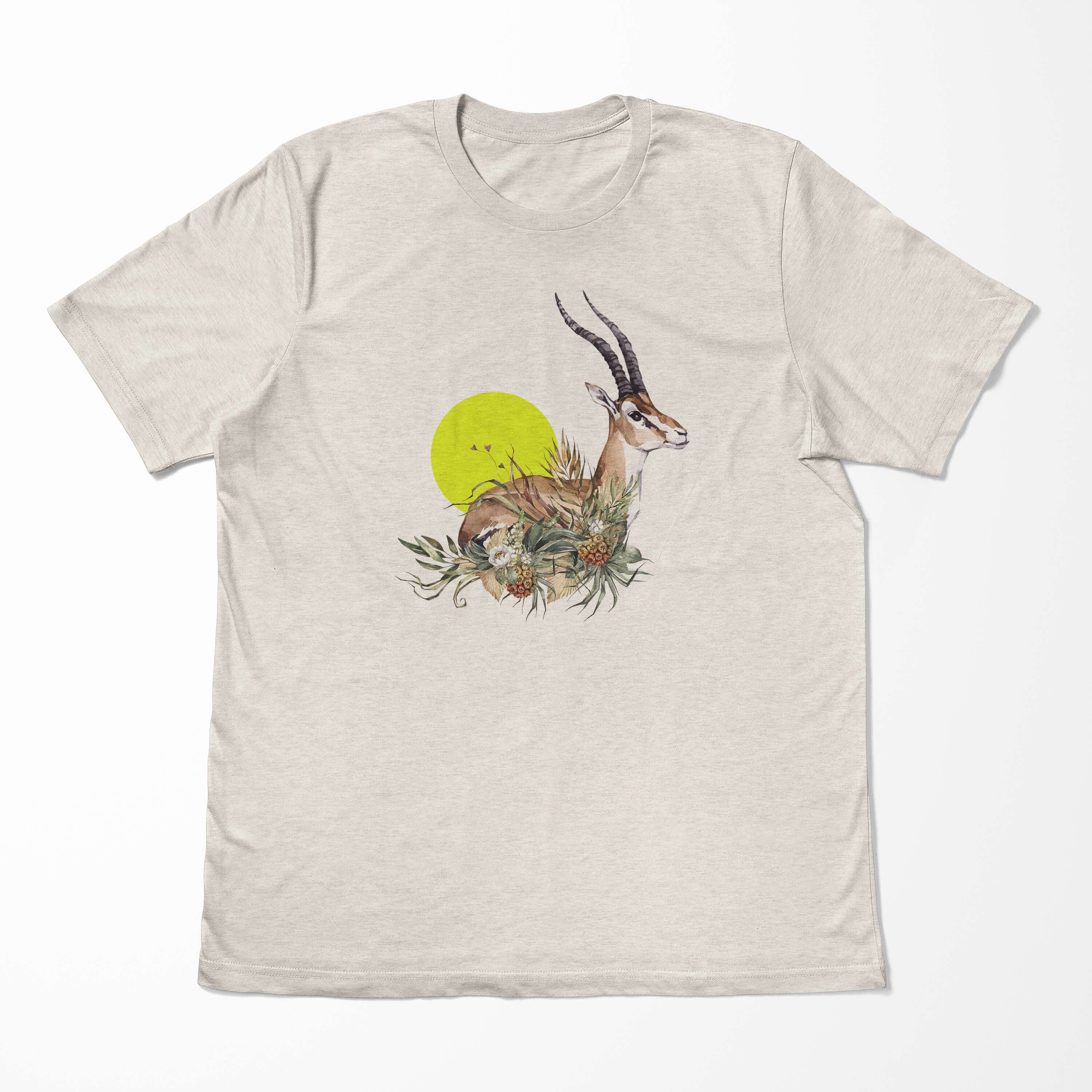 Sinus Blumen gekämmte Aquarell T-Shirt (1-tlg) T-Shirt Herren Motiv Shirt Bio-Baumwolle Antilope Nachhaltig 100% Savanne Art