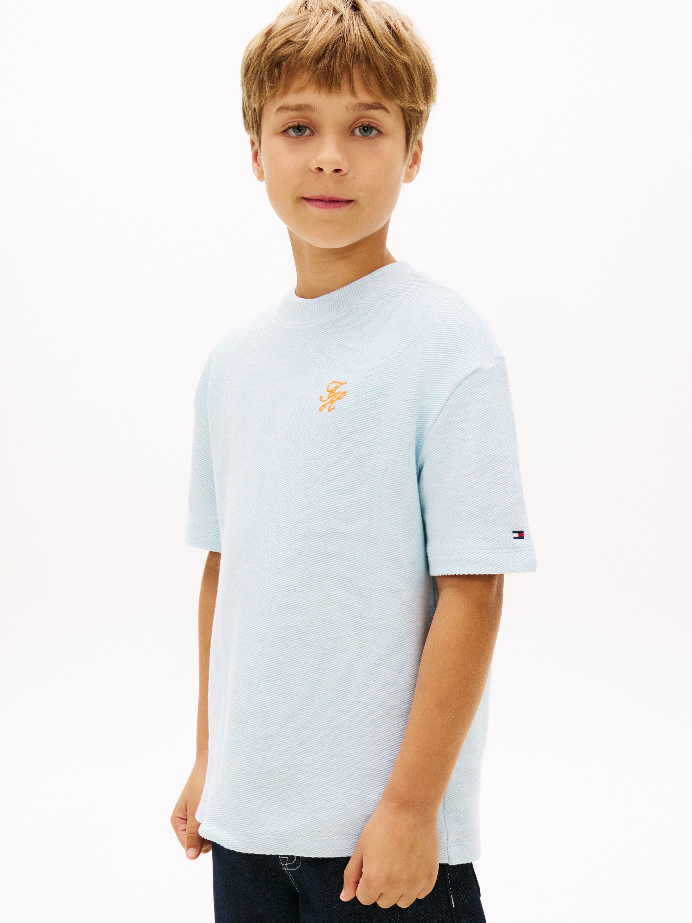 Tommy Hilfiger T-Shirt TH SCRIPT JERSEY TWILL T-SHIRT Kinder bis 16 Jahre, Rundhals, bestickt