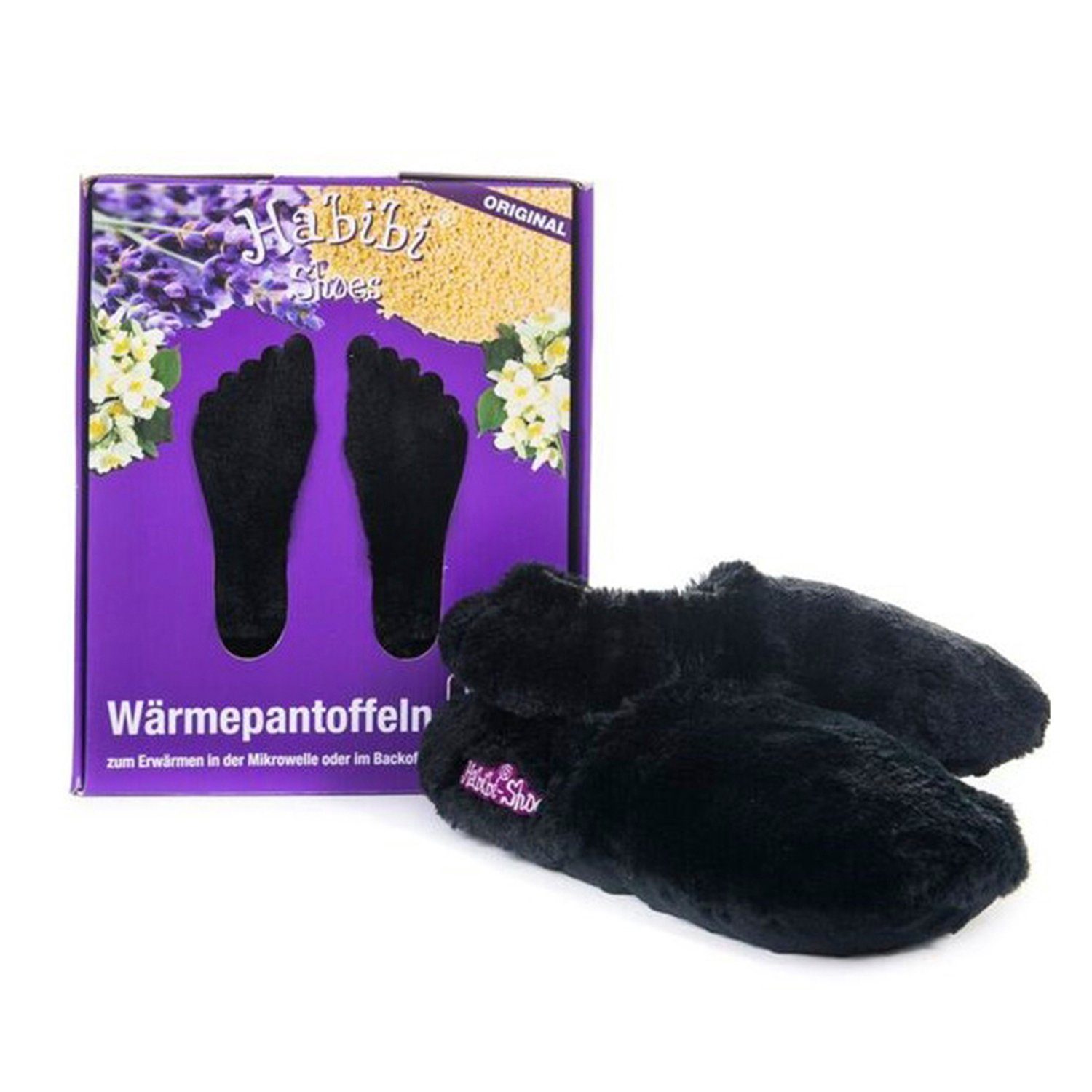 Habibi Plush Habibi Wärmeschuhe schwarz Gr L (41-45) Microwelle/Ofen Hüttenschuhe (1 Paar Wärme-Hausschuhe, 1 Paar Wärmeschuhe)