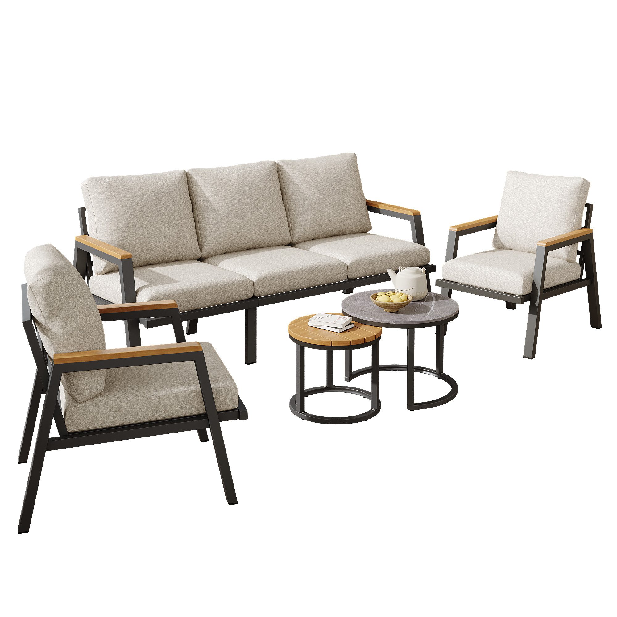 Fine Life Pro Gartenlounge-Set Gartenmöbel-Set mit 3-Sitzer-Sofa, 2 Sessel und 2 Couchtische