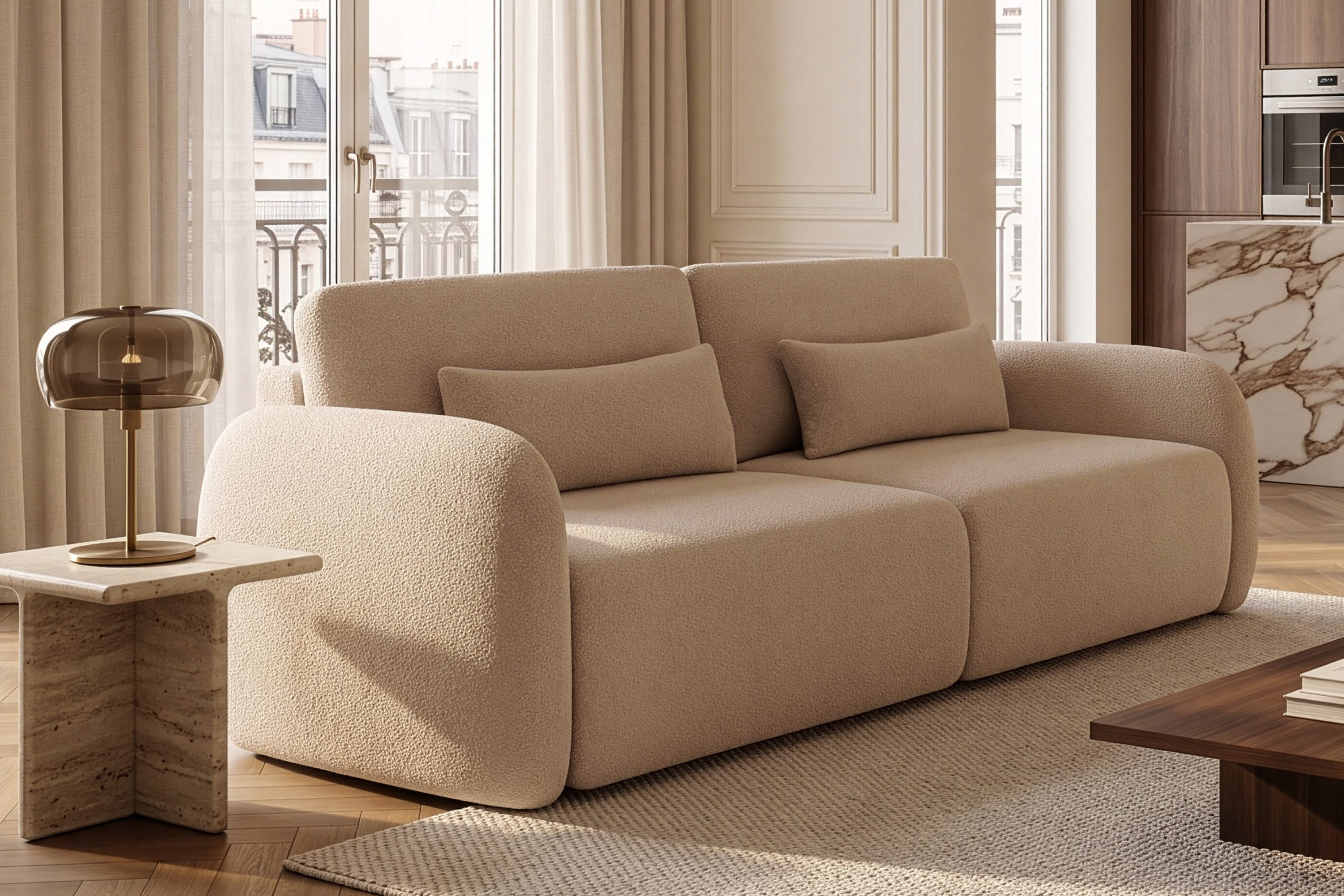 KONSIMO® 3-Sitzer Sofa CALICO Schlafsofa, Modern, Einzelsofa, hergestellt in der EU, Liegefläche: 192 cm x 155 cm, 2 Lendenkissen, mit Wellenunterfederung, Bettkasten