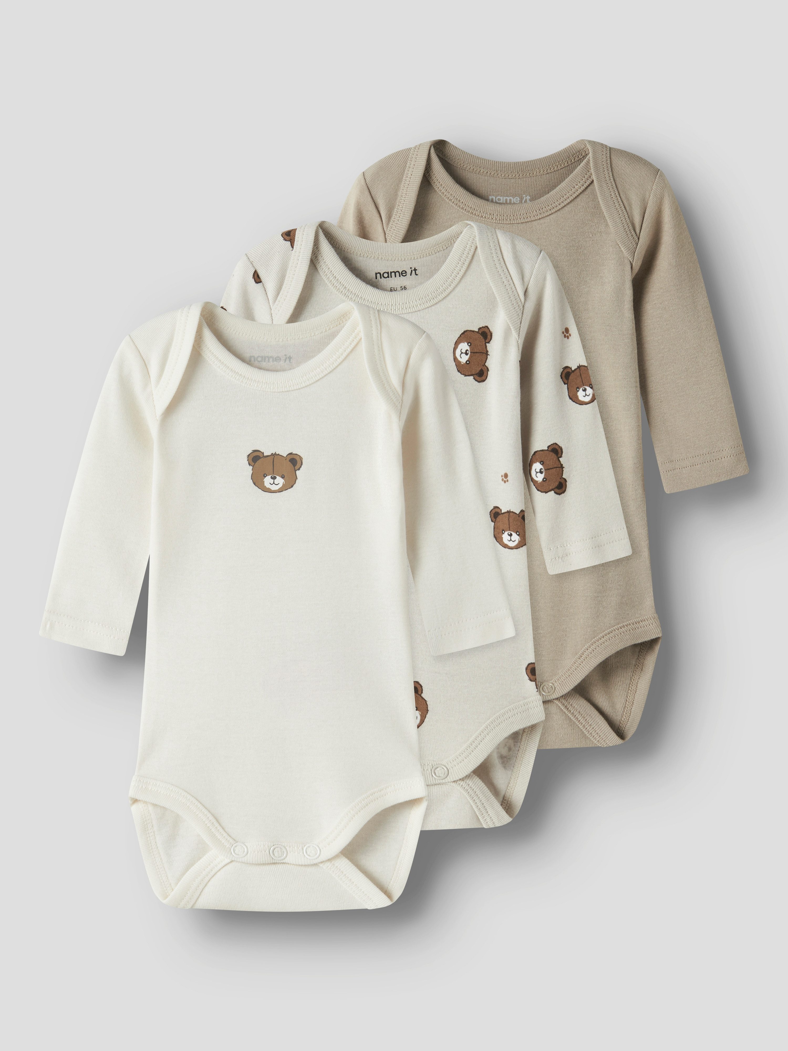 Name It Langarmbody NBNBODY 3P LS PUMICE BEAR NOOS (Packung, 3-tlg)