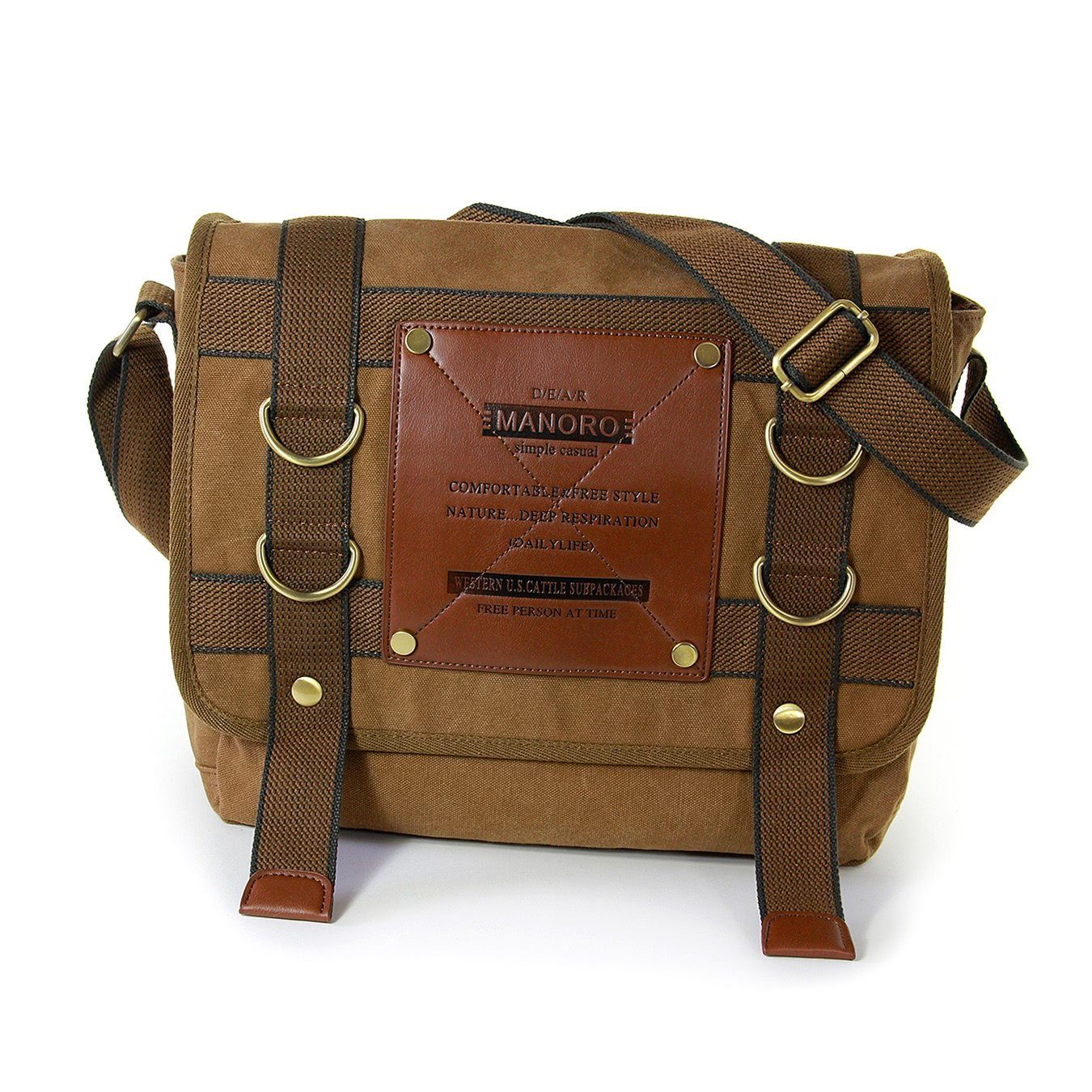 DrachenLeder Umhängetasche Manoro Herren Umhängetasche Messenger Bag (Umhängetasche), Umhängetasche, Messenger Bag Canvas, khaki, braun ca. 35cm x ca. 32cm