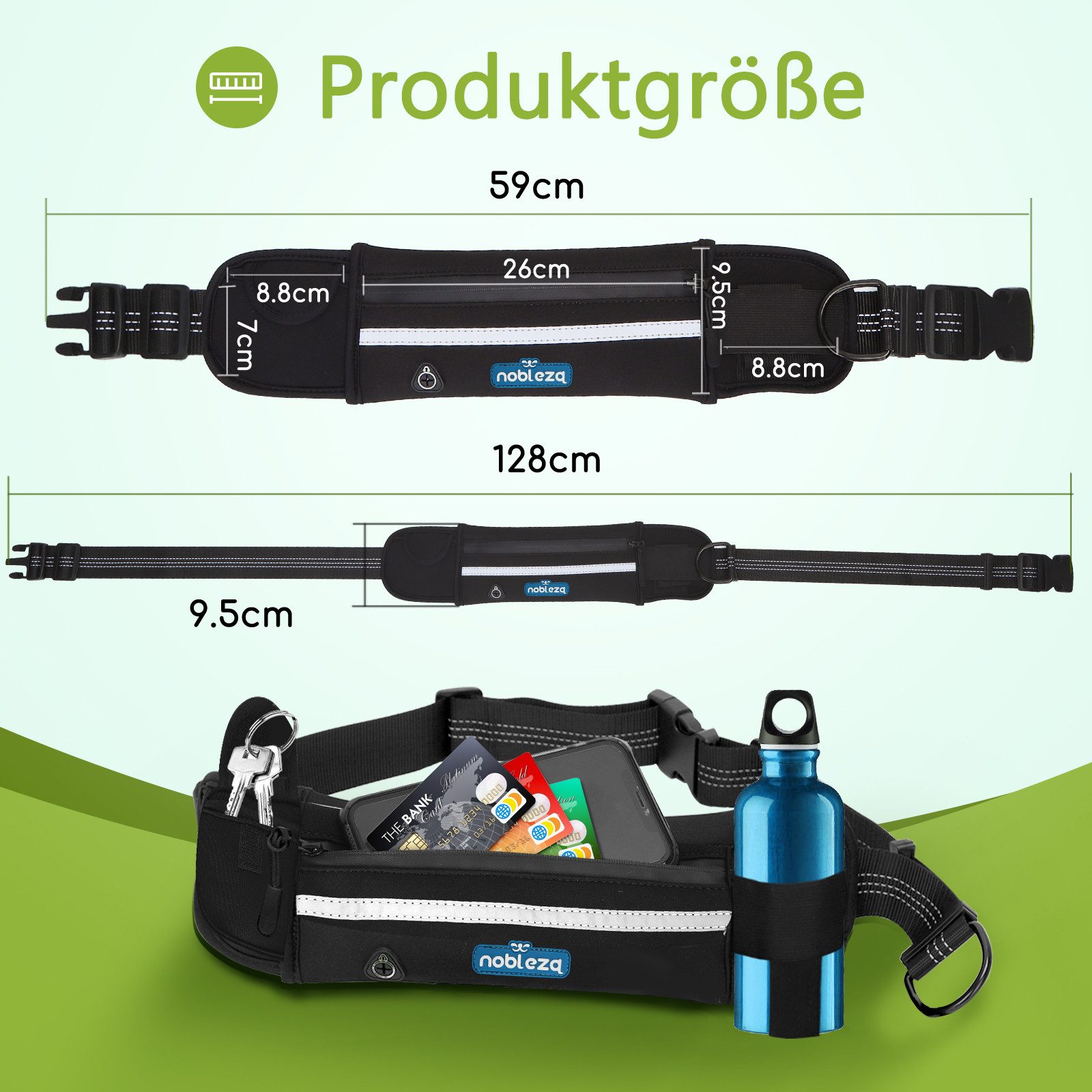 nobleza Anbinde- / Führstrick Joggingleine für Hunde, freihändige Leine mit Gürteltasche