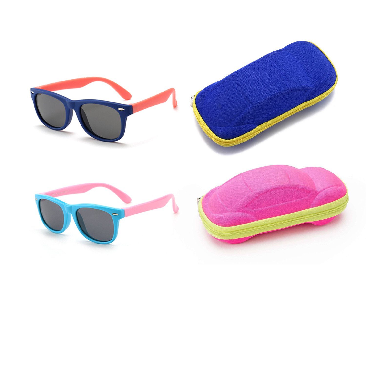 Olotos Sonnenbrille Sonnenbrille für Kinder Mädchen Jungen Gummi 100% UV400 Schutz Brille Hellblau+Dunkelblau mit Brillenetui