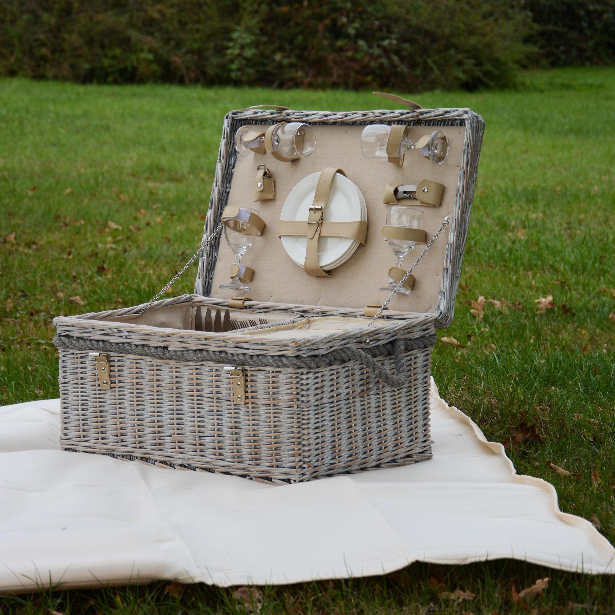 UNUS GARDEN Picknickkorb Picknickset Picknickkorb, Picknickdecke, Besteck Geschirr (1 St., für 4 Personen), Picknickkorb 4 Personen, Picknickkorb mit Decke und Zubehör