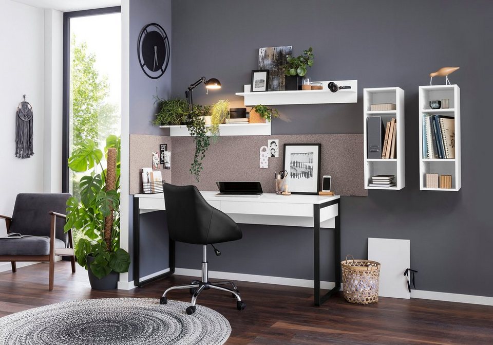 Places of Style Schreibtisch Moid, Computertisch im modernen Design, Breite  140 cm, mit Metallbeinen & 2 Schubladen
